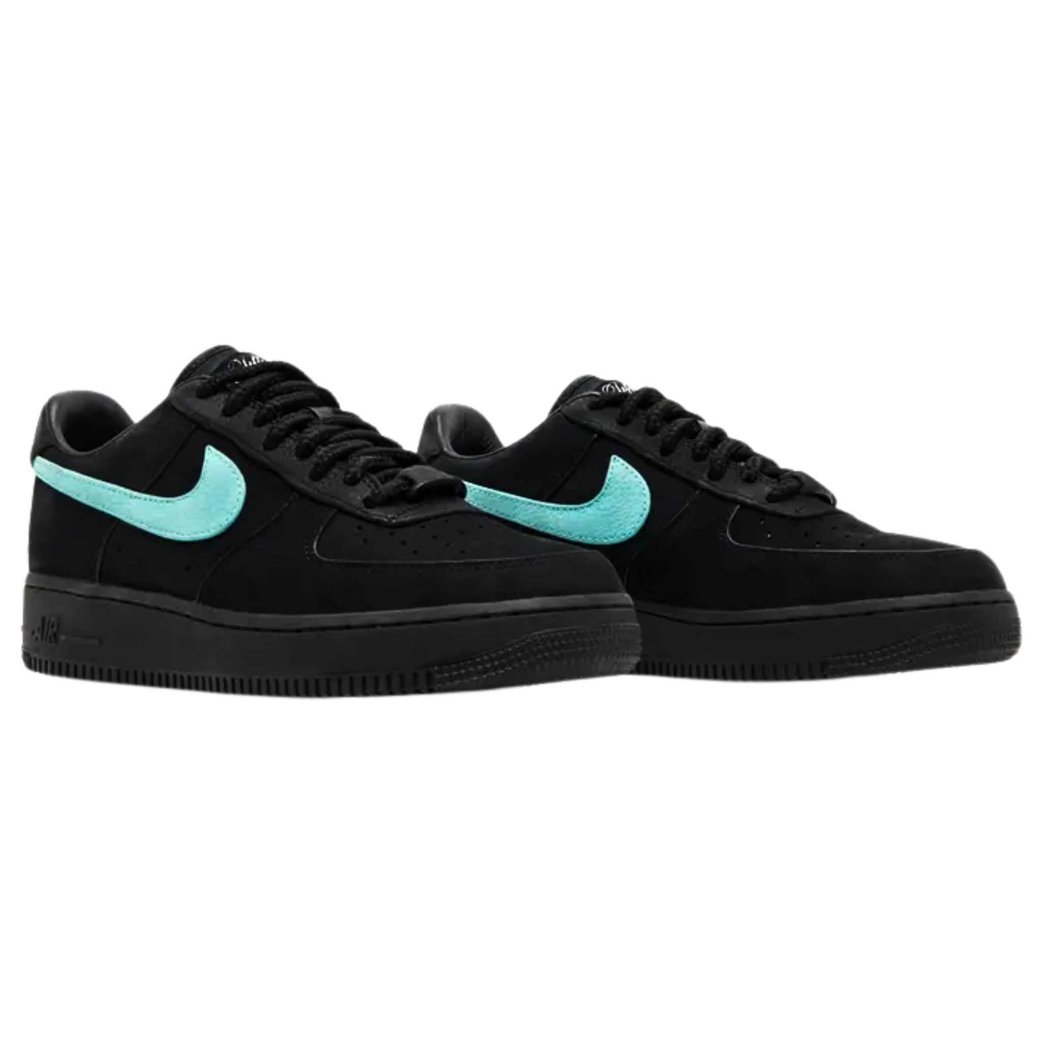 The Tiffany & Co. x Nike Air Force 1 Low ‘1837’ marks the debut collaboration between the luxury jeweler and Nike. The low-top features a black suede upper with a tumbled leather Swoosh in Tiffany’s signature robin’s-egg blue. Woven tongue tags display ‘Tiffany’ script, while tonal ‘Nike Air’ branding is embroidered on the black leather heel tabs. A metallic silver engraved Tiffany badge adds a premium touch.