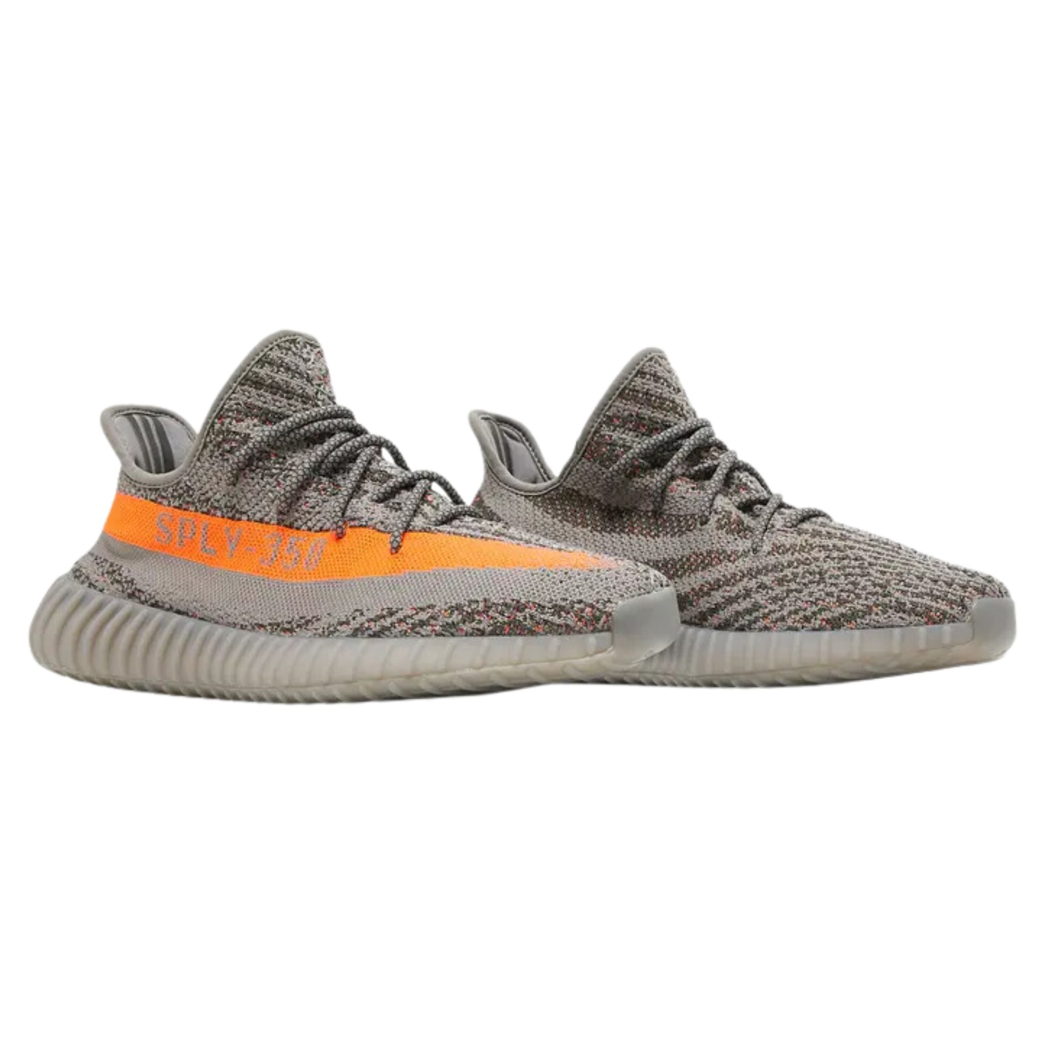 Shop the adidas Yeezy Boost 350 V2 ‘Beluga Reflective,’ featuring a grey Primeknit upper with a bold orange side stripe and SPLY-350 branding. Reflective fibers enhance visibility in low light, while the sneaker retains its iconic tooling with a full-length Boost midsole wrapped in a semi-translucent rubber cage for comfort and durability.