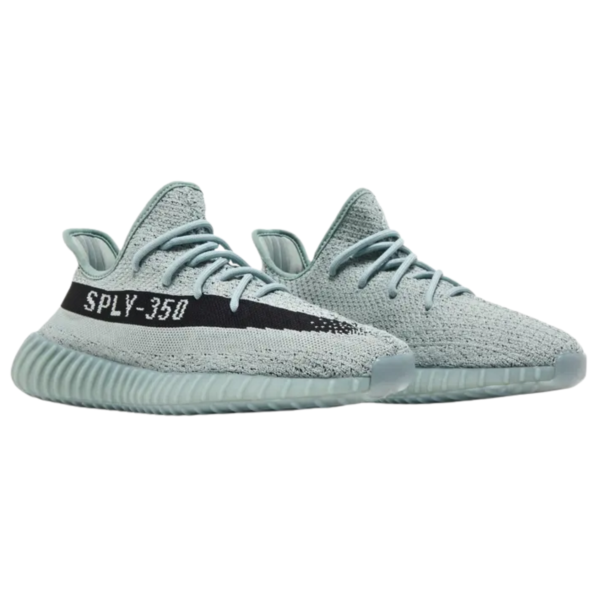 Shop the adidas Yeezy Boost 350 V2 ‘Salt’ (Jade Ash) featuring a mint green Primeknit upper with center-stitch detailing and black lateral streak with SPLY-350 branding. Equipped with rope laces, a full-length Boost midsole for responsive cushioning, a semi-translucent TPU cage, and a durable rubber outsole for grip.