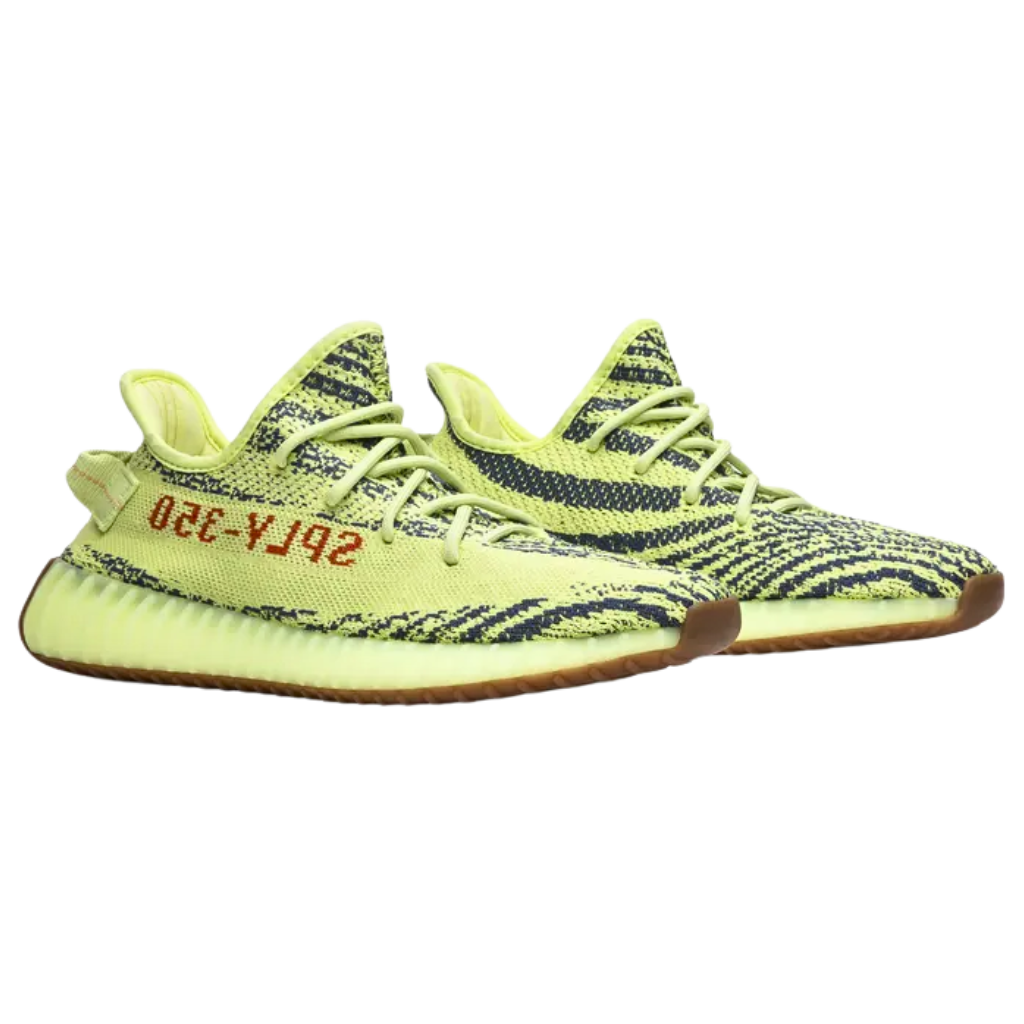 Shop the adidas Yeezy Boost 350 V2 ‘Semi Frozen Yellow,’ first released in November 2017. This vibrant sneaker features a bright yellow Primeknit upper with zebra-like black stripes and a tonal side stripe with ‘SPLY-350’ in reverse red print. The design is completed with matching laces, heel tab, a Boost-infused midsole, and a gum rubber outsole for enhanced grip.