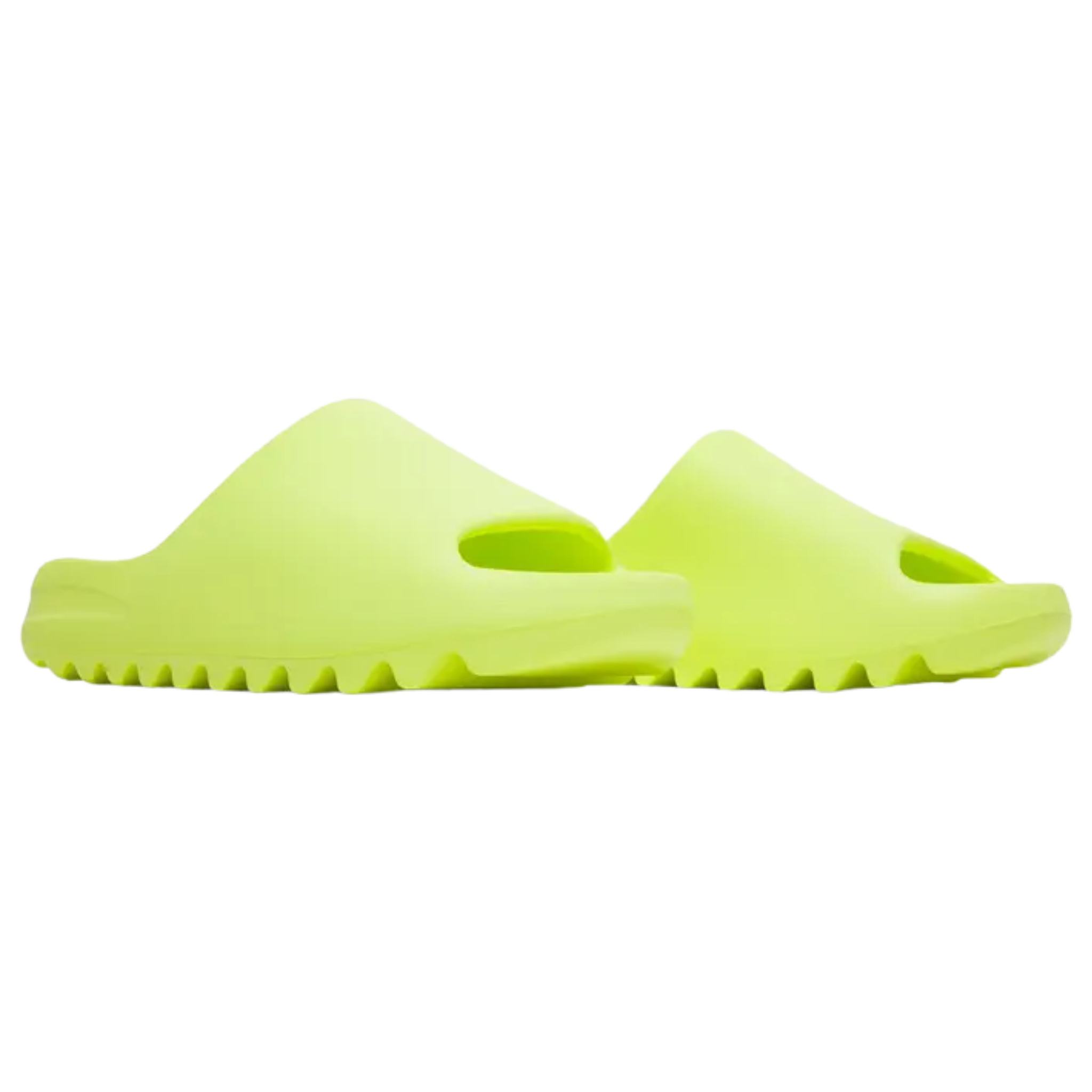 Shop the 2022 reissue of the adidas Yeezy Slides ‘Glow Green’ in a vibrant fluorescent green colorway. Featuring a one-piece EVA foam build, with a debossed adidas three-stripe logo on the footbed and a deep-grooved outsole for shock absorption and grippy traction.