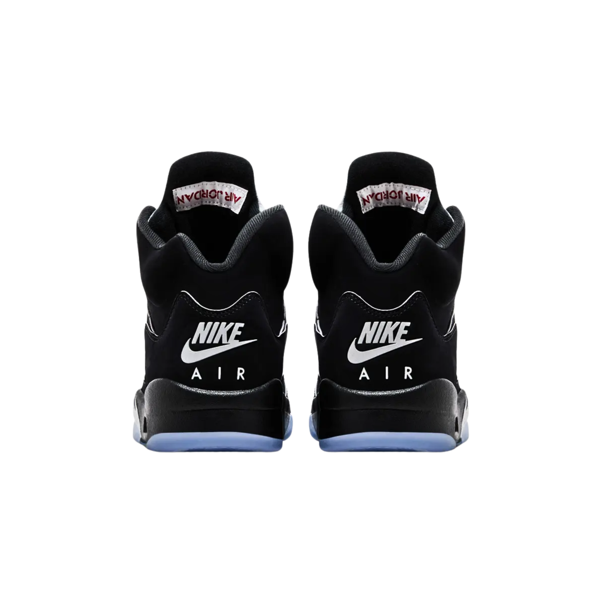 Air Jordan 5 Retro OG 'Black Metallic Reimagined' featuring a black nubuck upper with molded TPU eyelets, quarter panel netting, and reflective 3M piping. The sneaker includes a crimson Jumpman logo on the tongue, raised Nike Air branding on the heel, metallic silver shark tooth detailing on the black polyurethane midsole, and a translucent rubber outsole for traction.