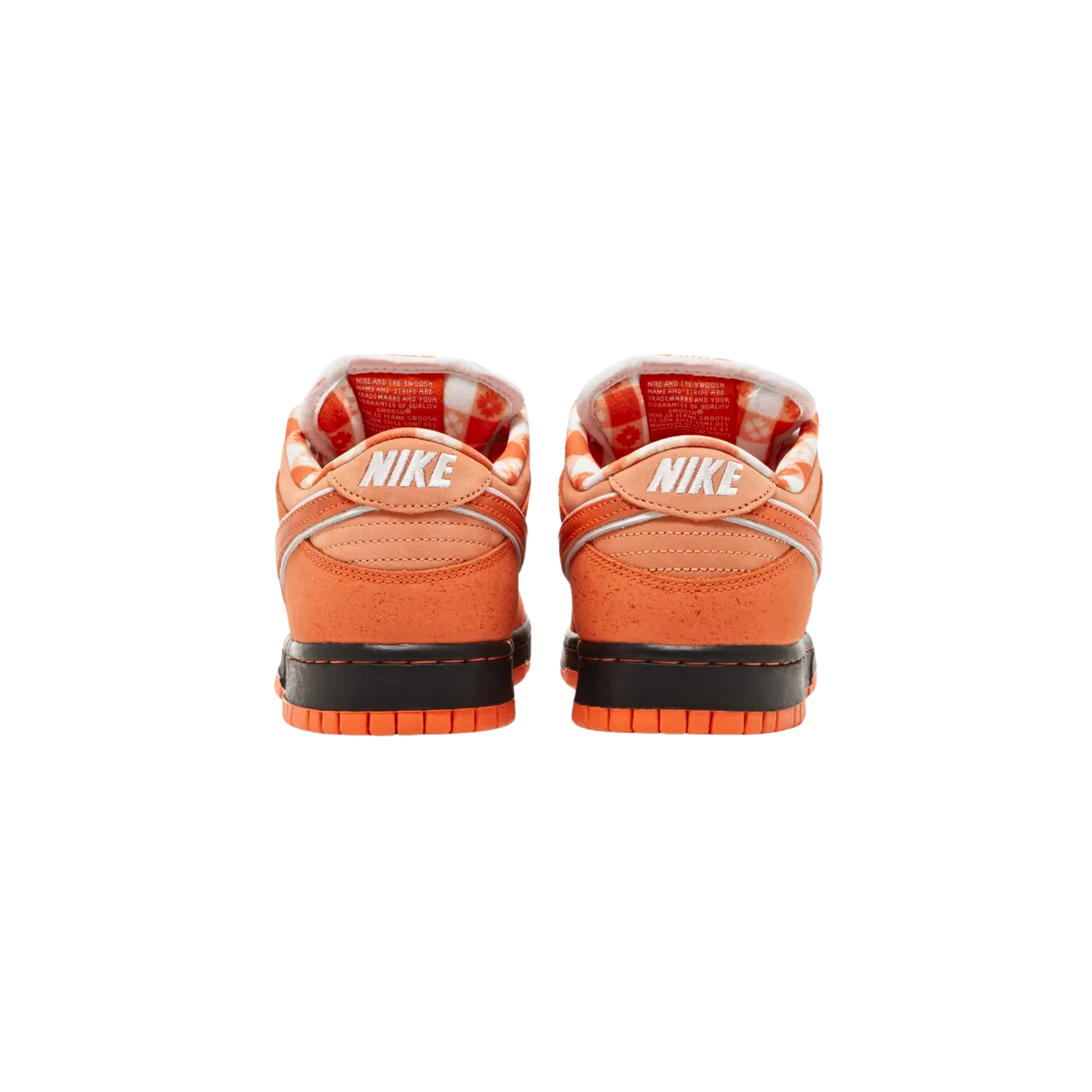 The Concepts x Nike Dunk Low SB ‘Orange Lobster’ continues the collaborative series, drawing inspiration from the rare orange lobster. The nubuck upper features varying shades of orange, with lightly speckled overlays and a tonal Swoosh outlined in white. A woven Nike SB tag adorns the white mesh tongue, while a bib-themed pattern decorates the interior lining. The sneaker is built on a traditional cupsole, with black sidewalls and a grippy orange rubber outsole for enhanced traction and style.