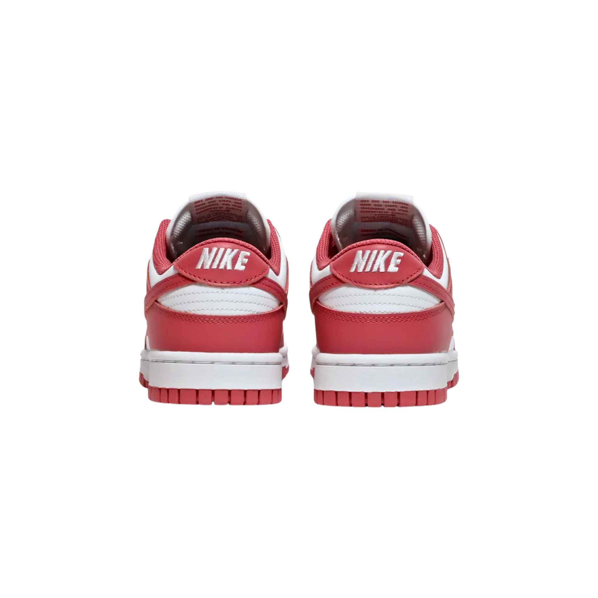 The Nike Women’s Dunk Low ‘Archeo Pink’ features classic two-tone color blocking with a white leather base and dark pink overlays. The all-leather upper includes a perforated toe box, padded mesh collar, and nylon tongue with a woven Nike tag. An embroidered Nike wordmark adorns the heel tab. The sneaker rests on a rubber cupsole, combining white sidewalls with a pink rubber outsole for a stylish and comfortable finish.