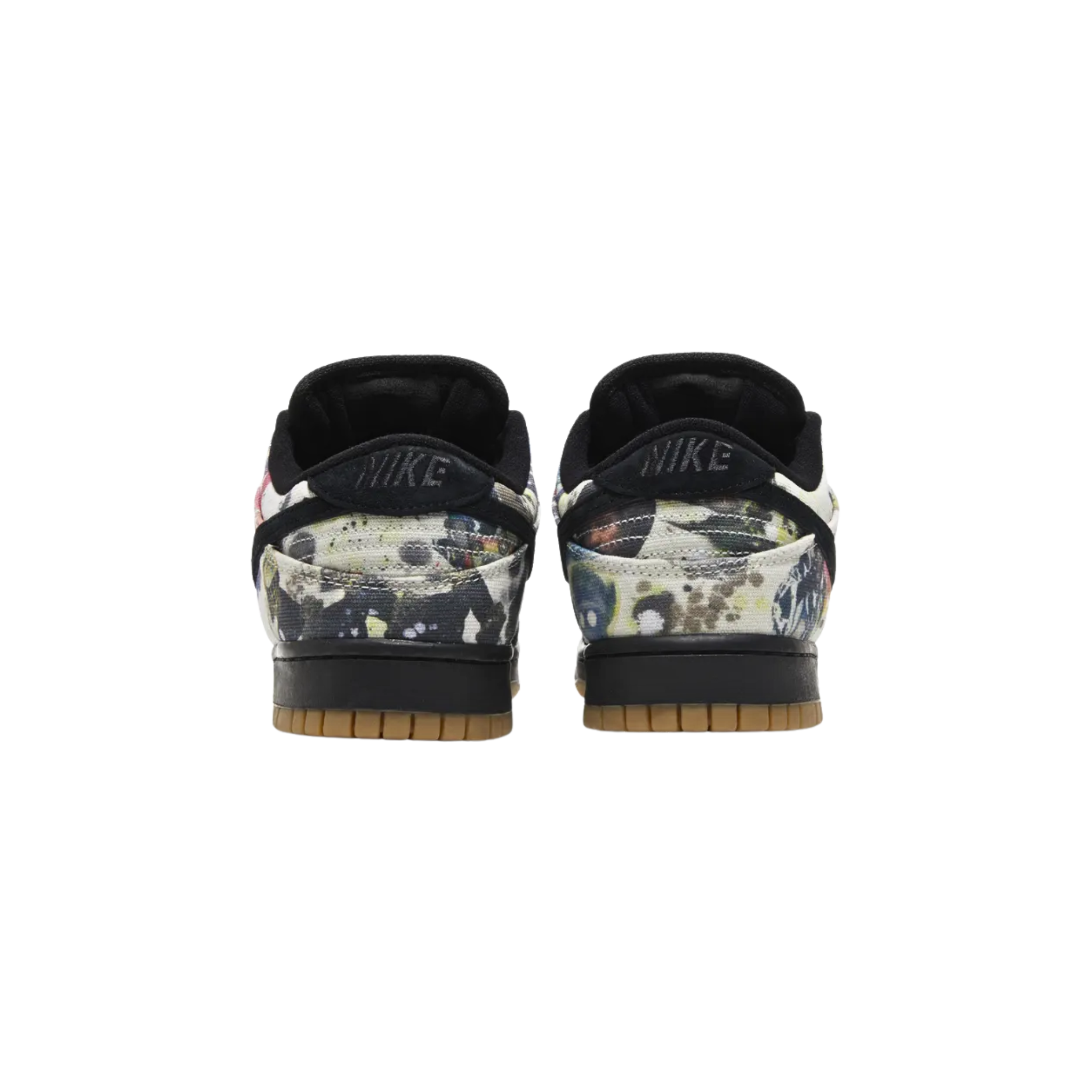 The Supreme x Nike Dunk Low SB ‘Rammellzee’ features a canvas upper adorned with the late artist’s original graffiti designs. Durable black suede is used on the eyestay, Swoosh, and forefoot overlay, complemented by a padded mesh tongue and textile collar lining. Metallic gold ‘Supreme’ lace dubrae add gleaming accents. The sneaker rests on a durable cupsole with black sidewalls and a gum rubber outsole, combining artistic expression with skate-ready performance.