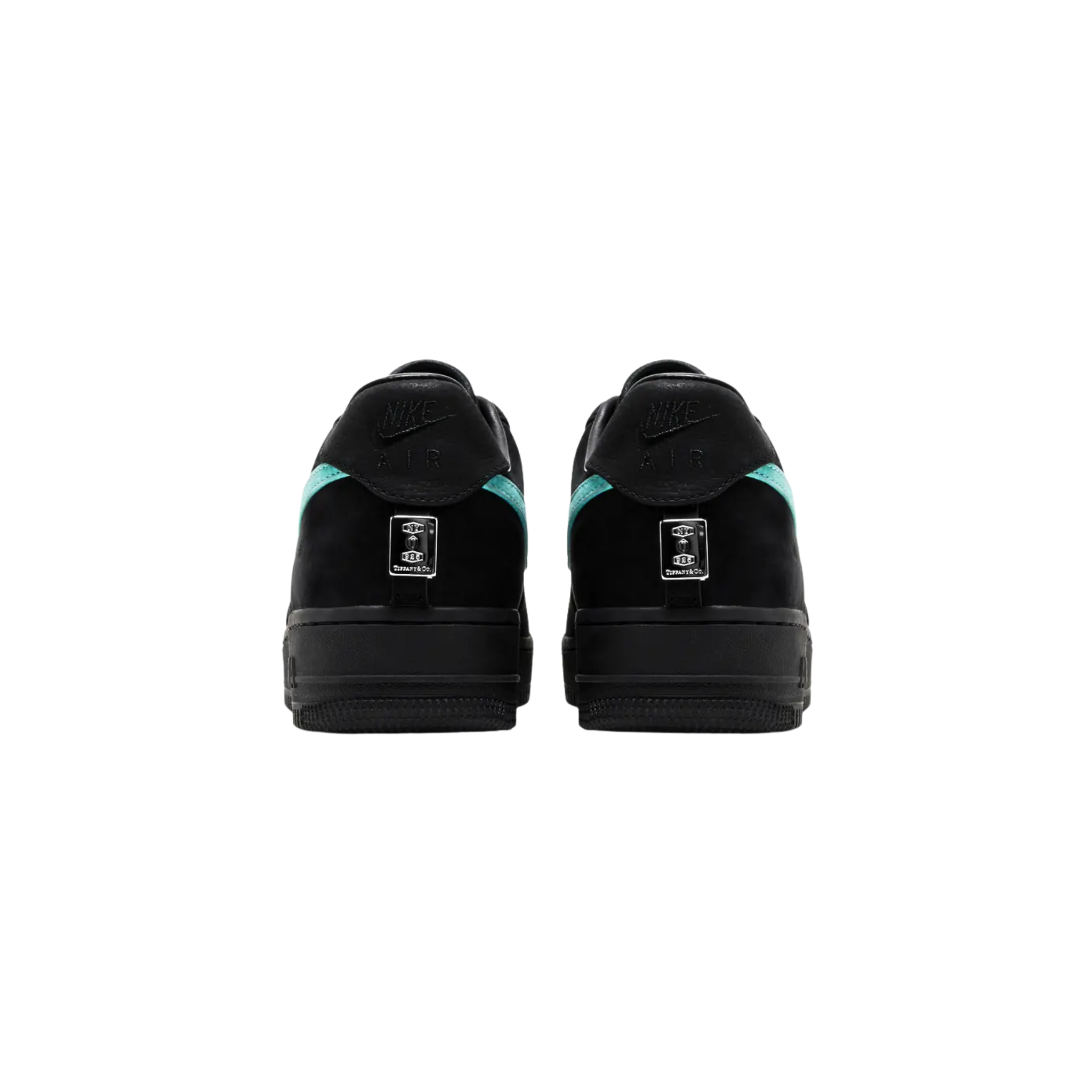 The Tiffany & Co. x Nike Air Force 1 Low ‘1837’ marks the debut collaboration between the luxury jeweler and Nike. The low-top features a black suede upper with a tumbled leather Swoosh in Tiffany’s signature robin’s-egg blue. Woven tongue tags display ‘Tiffany’ script, while tonal ‘Nike Air’ branding is embroidered on the black leather heel tabs. A metallic silver engraved Tiffany badge adds a premium touch.