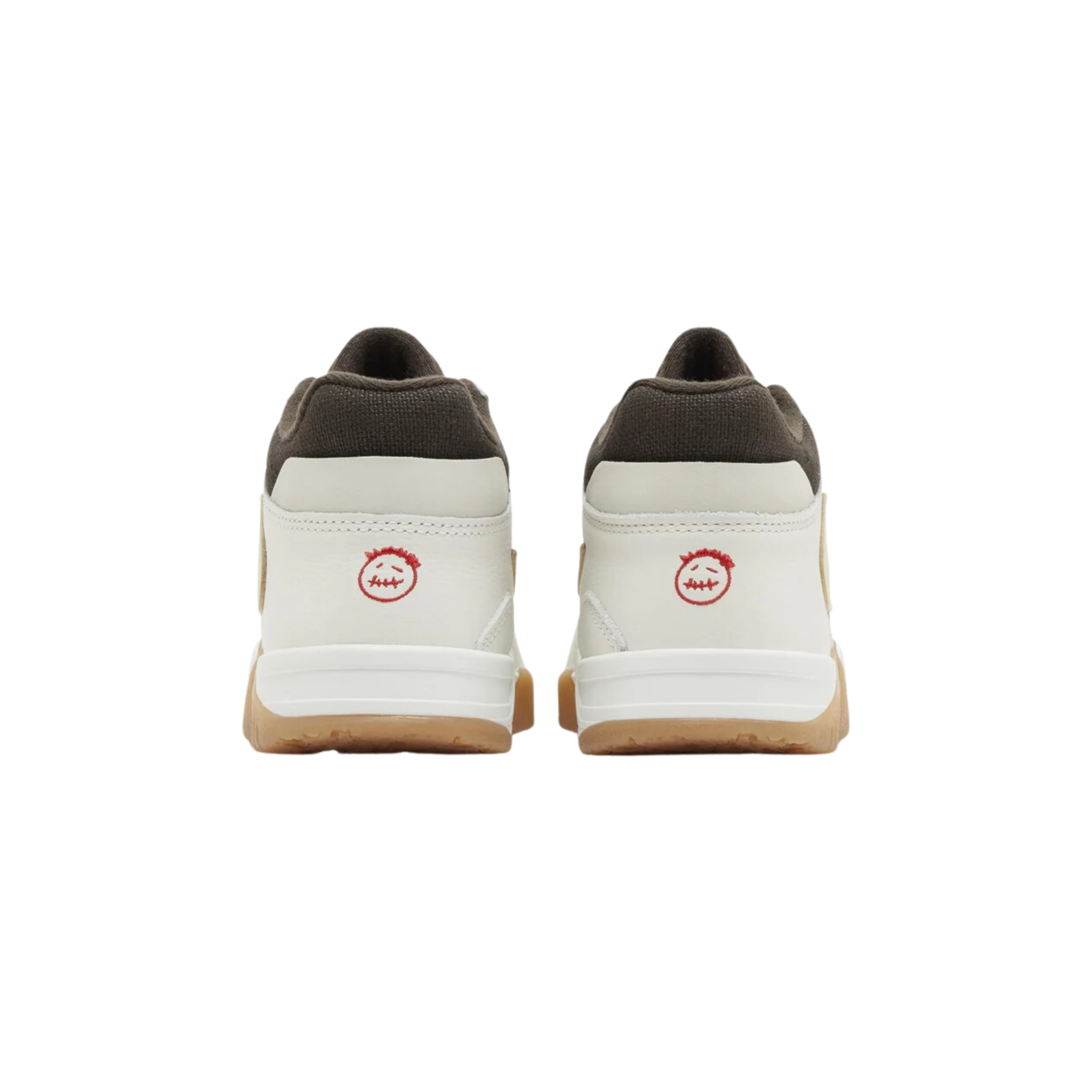 Travis Scott x Jordan Jumpman Jack TR 'Sail' featuring a dark brown canvas upper with off-white leather overlays and a reverse beige Swoosh. The sneaker includes crimson accents on the Jumpman icon on the tongue, Cactus Jack face logo on the back heel, and a grippy gum rubber outsole with a wear-away 'Jack' wordmark, wrapped by a white foam midsole.