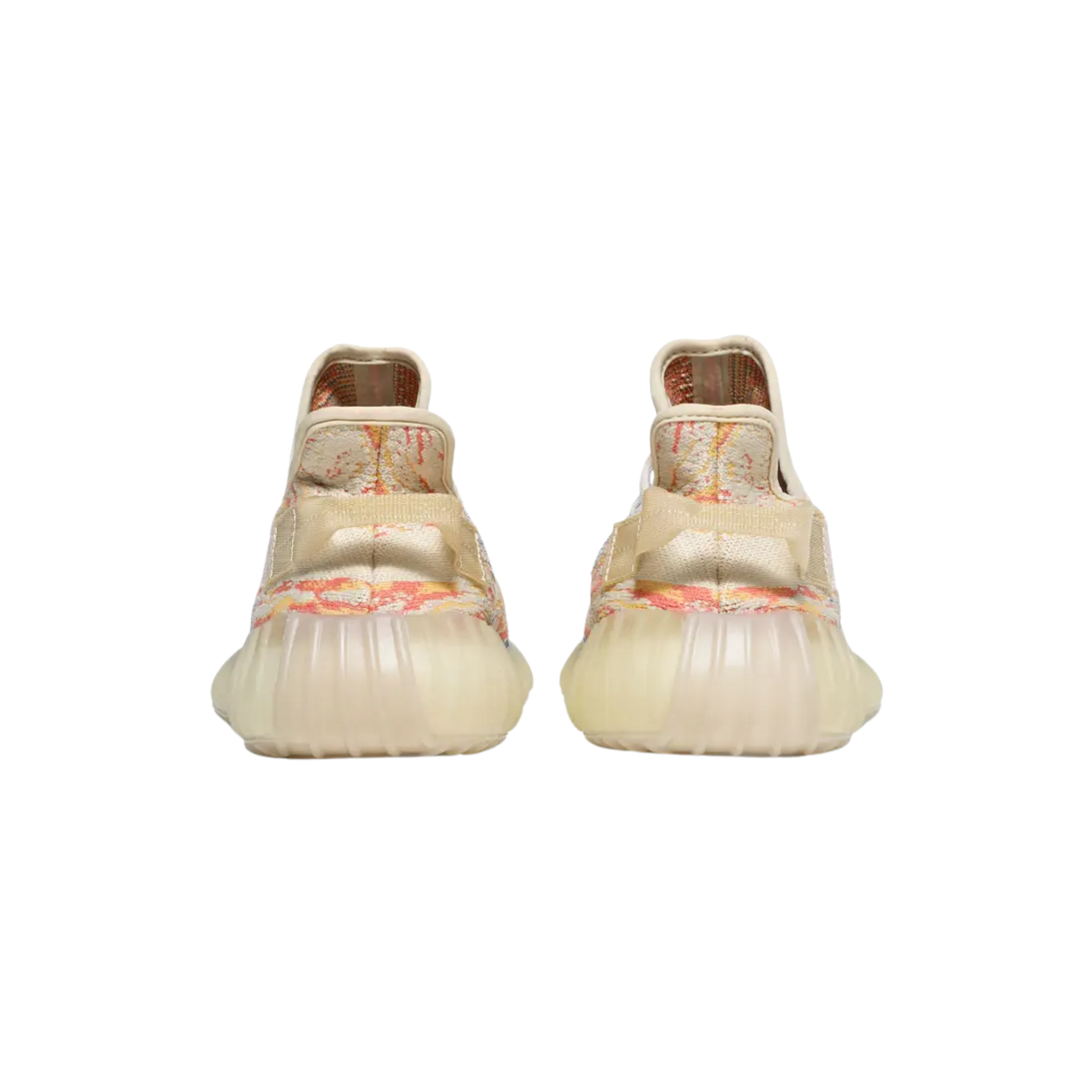 Discover the adidas Yeezy Boost 350 V2 ‘MX Oat’ with a vibrant tan, yellow, blue, and orange Primeknit upper. Featuring traditional lace closure, a pull tab, and a Boost midsole for responsive comfort, all wrapped in semi-translucent rubber.