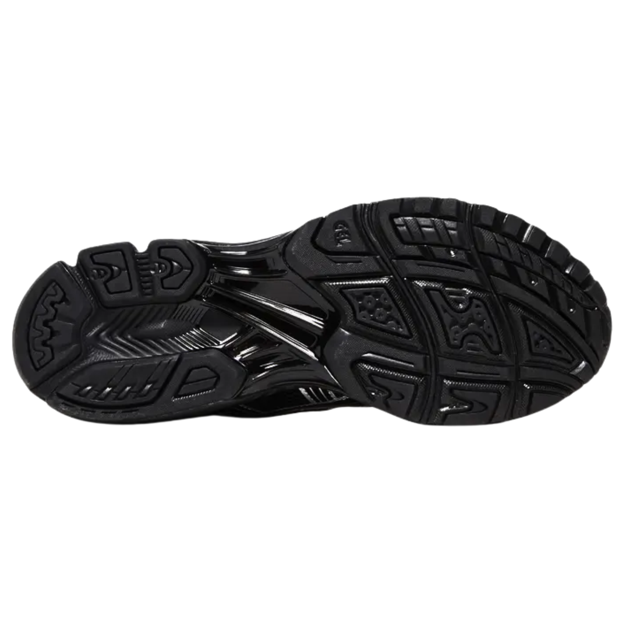 The ASICS Gel Kayano 14 'Black Pure Silver' features a ventilated black mesh upper with tonal synthetic leather overlays and signature side stripes, all highlighted by metallic silver accents. The lightweight design is supported by a black EVA midsole, featuring visible Gel cushioning in both the forefoot and heel for added comfort and performance.