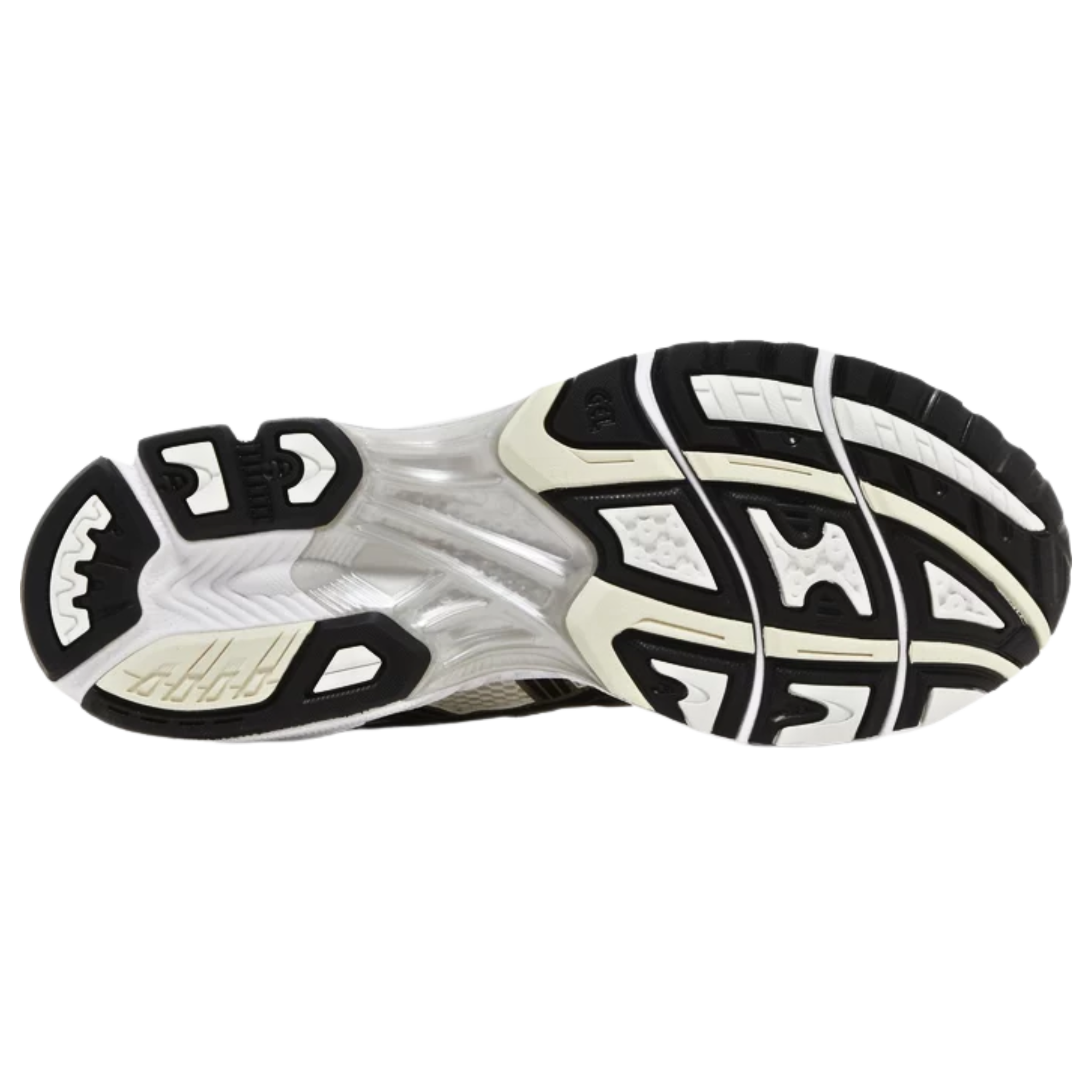 The ASICS Gel Kayano 14 'Silver Cream' features a retro 2000s running-shoe design with black polished side stripes on an off-white mesh upper, reinforced with metallic silver synthetic overlays. The sneaker offers lightweight cushioning with a breathable EVA midsole and visible Gel inserts in both the forefoot and heel. A durable rubber outsole is equipped with the ASICS Trusstic System, providing enhanced midfoot support and stability for added comfort and performance.