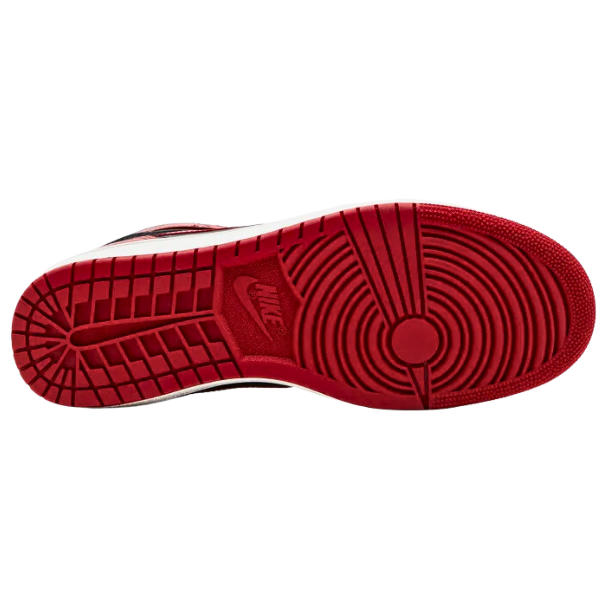 Air Jordan 1 Retro High '85 OG 'Bred' (2025) featuring a black leather upper with Varsity Red accents on the perforated toe, signature Swoosh, heel overlay, and collar flap. The sneaker includes a debossed Wings logo, woven Nike Air tag on the nylon tongue, and a white rubber cupsole with a durable crimson outsole.