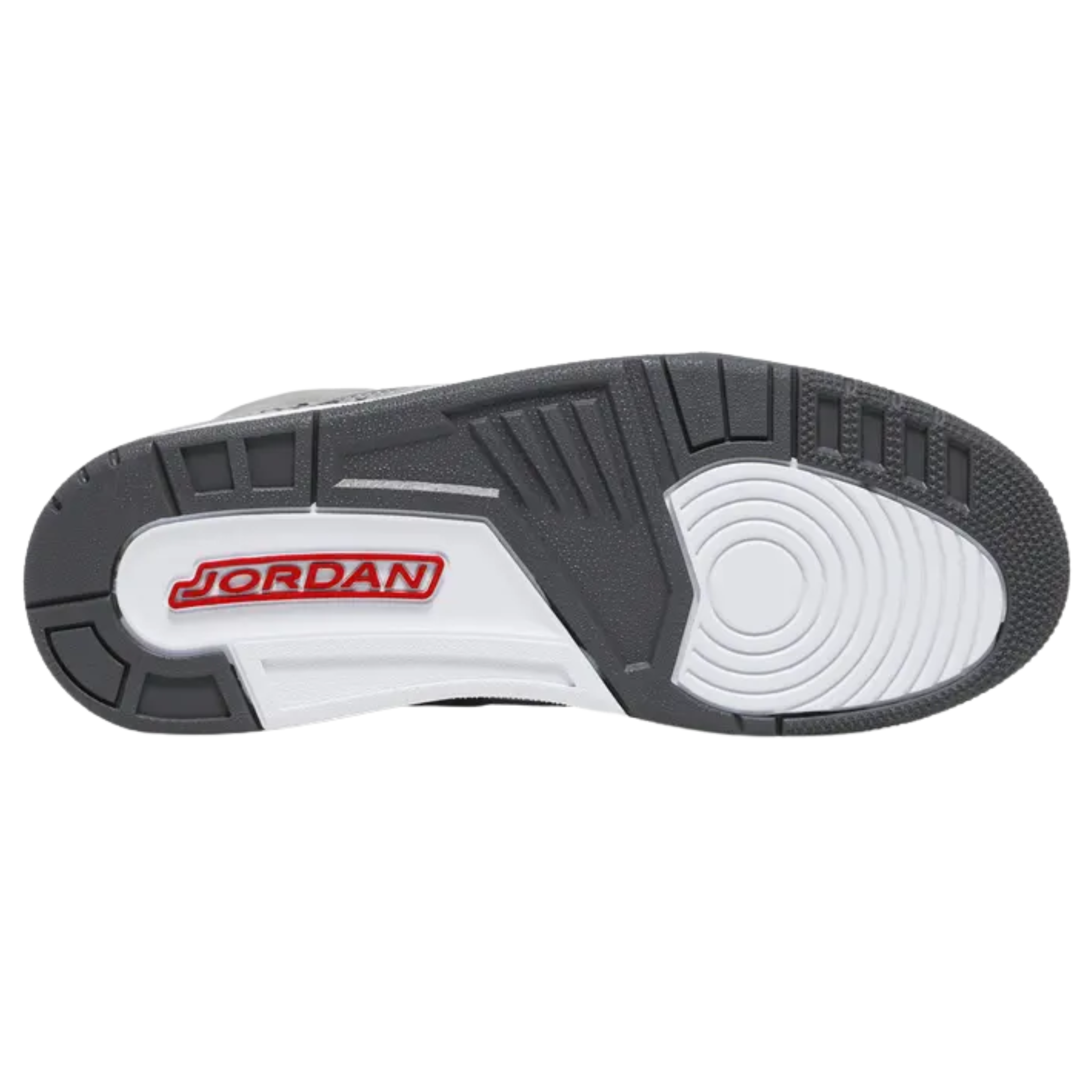 2021 reissue of the Air Jordan 3 Retro 'Cool Grey' with a grey leather upper, signature elephant print overlays at the toe and heel. The tongue features an embroidered Jumpman in Sport Red, with citrus hits of Orange Peel on the molded eyelets and Jumpman logo on the back heel.