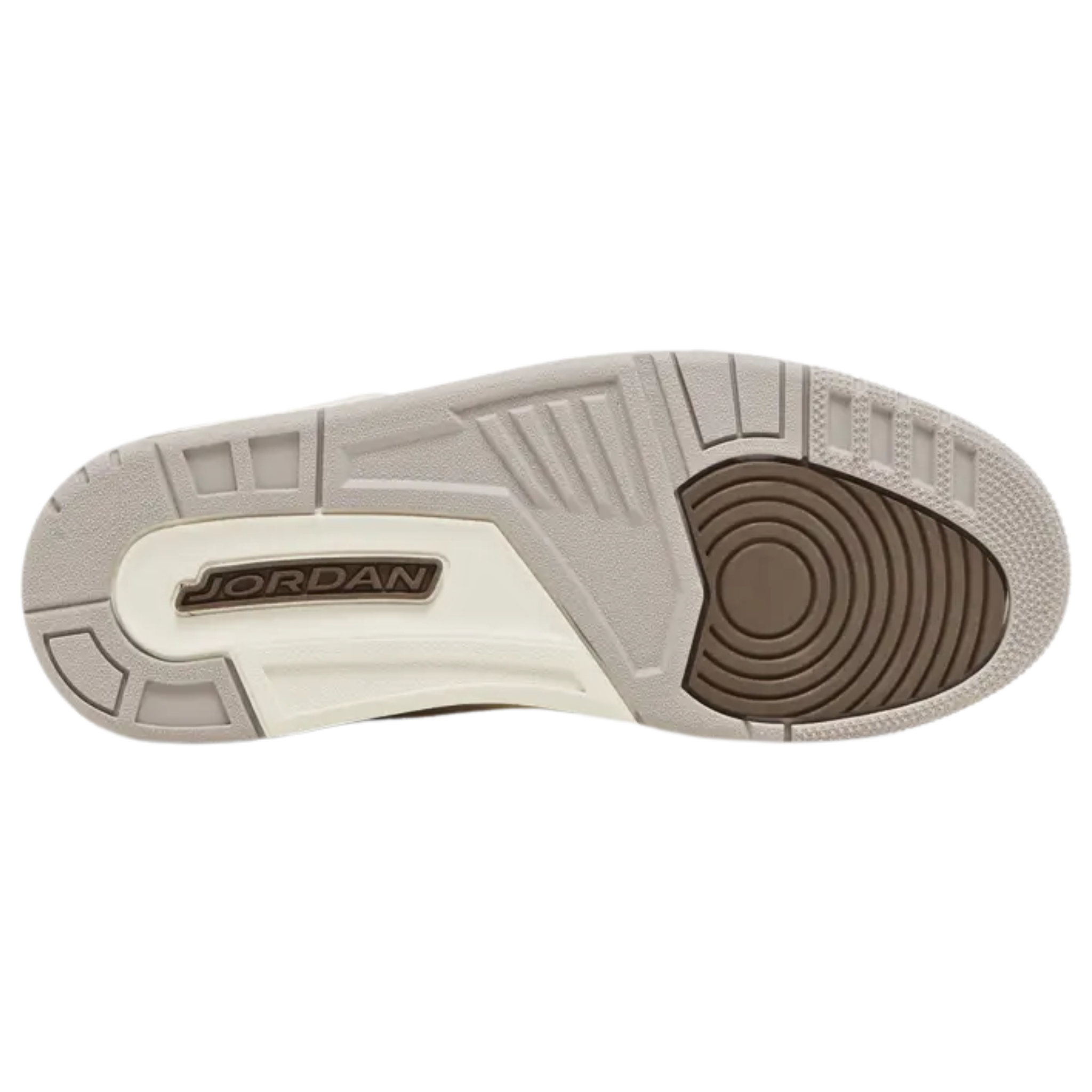 Air Jordan 3 Retro 'Palomino' featuring an off-white suede upper with brown elephant-print overlays at the forefoot and heel, and tan perforated nubuck on the padded collar. The sneaker includes Jumpman branding on the tongue and molded heel tab, an exposed Air-sole unit in the heel of the vintage-finished polyurethane midsole, and a durable grey rubber outsole.