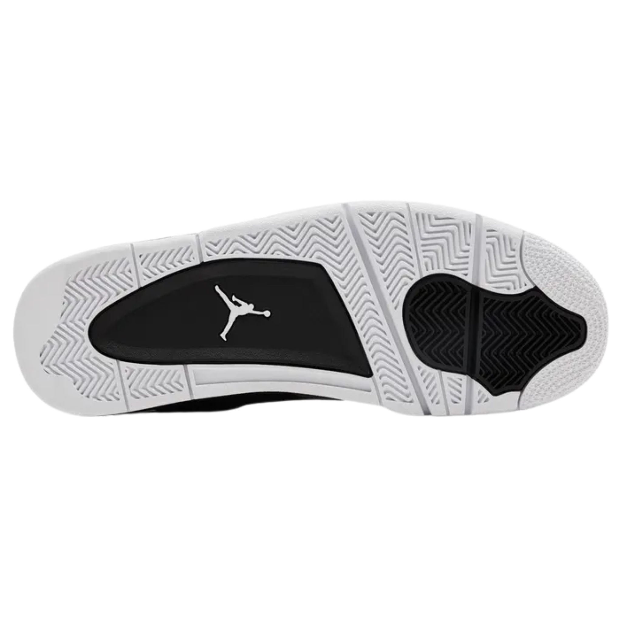 Air Jordan 4 Retro 'Fear' (2024) featuring a smooth nubuck upper with grey mudguard and toe wrap. The sneaker includes white molded eyelets, Jumpman branding on the woven tongue tag and back heel, and white speckled detailing on a black polyurethane midsole with visible Air-sole cushioning in the heel.