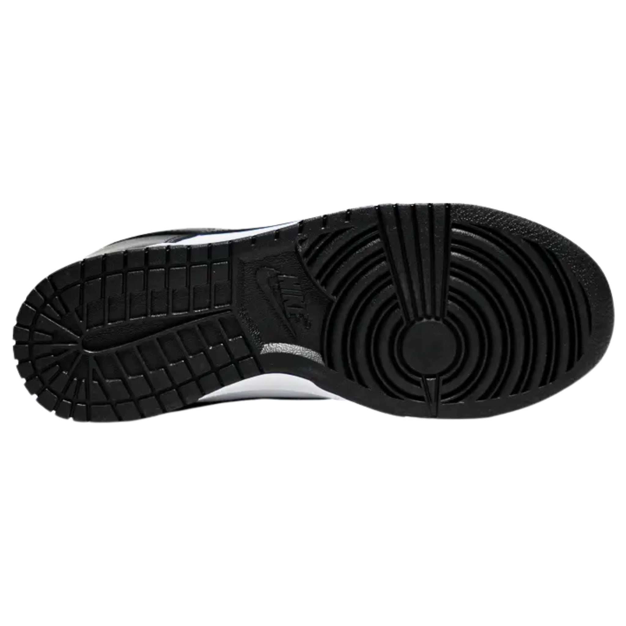 The Nike Dunk Low ‘Black White’ (also known as 'Panda') features a classic two-tone color scheme with a white leather base and contrasting black overlays on the toe and heel. The clean design, developed by Peter Moore, highlights the sneaker’s smooth transition from the hardwood to the street. White Nike branding stands out in relief on both the woven tongue tag and heel tab, completing the iconic, minimalist look.