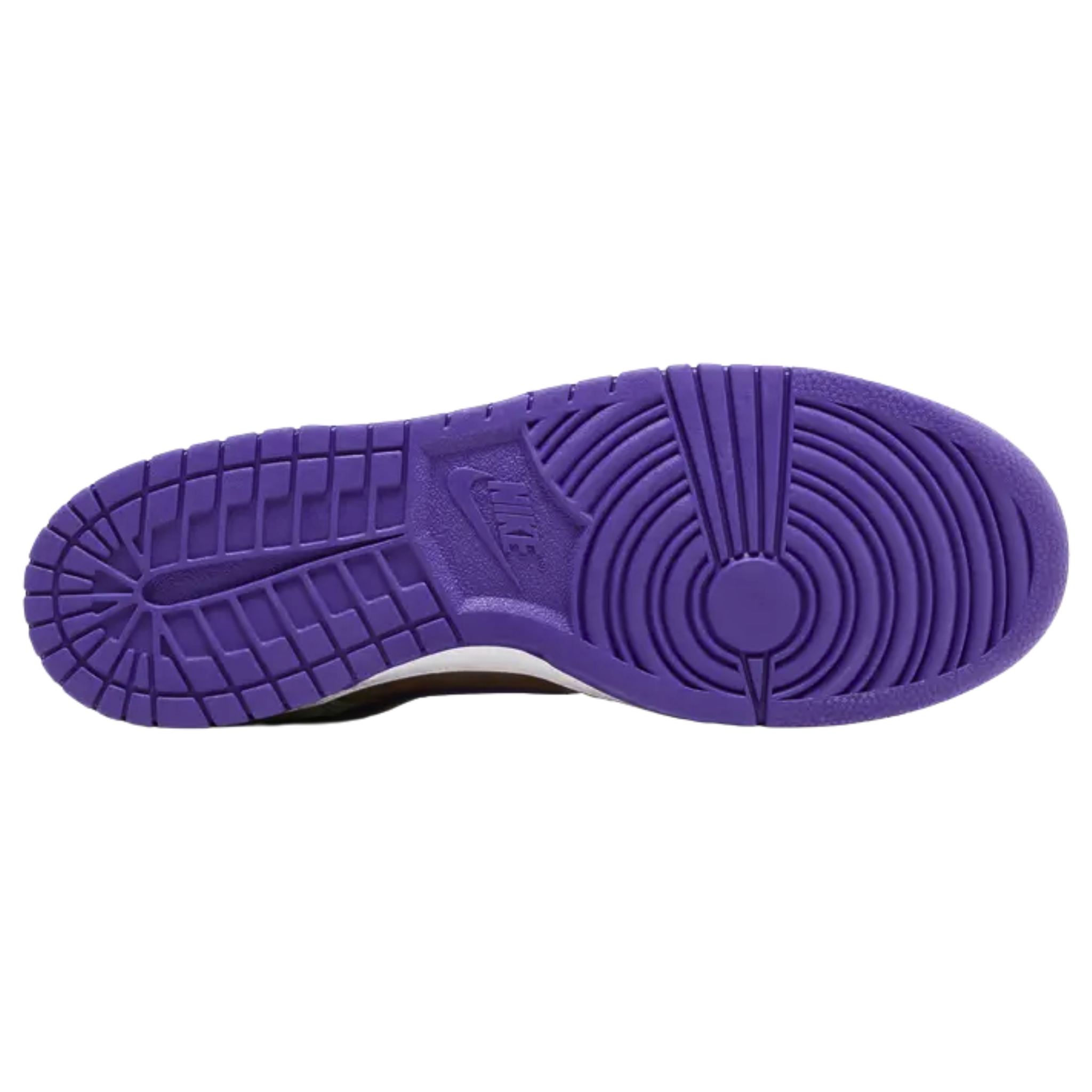 The 2024 Nike Dunk Low SP Retro 'Veneer' revives the classic colorway from the 2001 CO.JP 'Ugly Duckling Pack.' This low-top sneaker features a brown suede upper with contrasting green overlays and a purple Swoosh. A lime green collar lining and insole are adorned with Nike branding, with additional Nike logo details on the woven tongue tag and back tab. The rubber cupsole pairs white sidewalls with a grippy violet rubber outsole, combining style and performance.