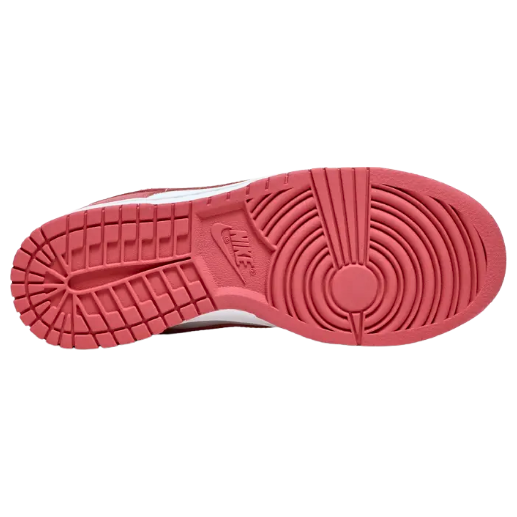 The Nike Women’s Dunk Low ‘Archeo Pink’ features classic two-tone color blocking with a white leather base and dark pink overlays. The all-leather upper includes a perforated toe box, padded mesh collar, and nylon tongue with a woven Nike tag. An embroidered Nike wordmark adorns the heel tab. The sneaker rests on a rubber cupsole, combining white sidewalls with a pink rubber outsole for a stylish and comfortable finish.