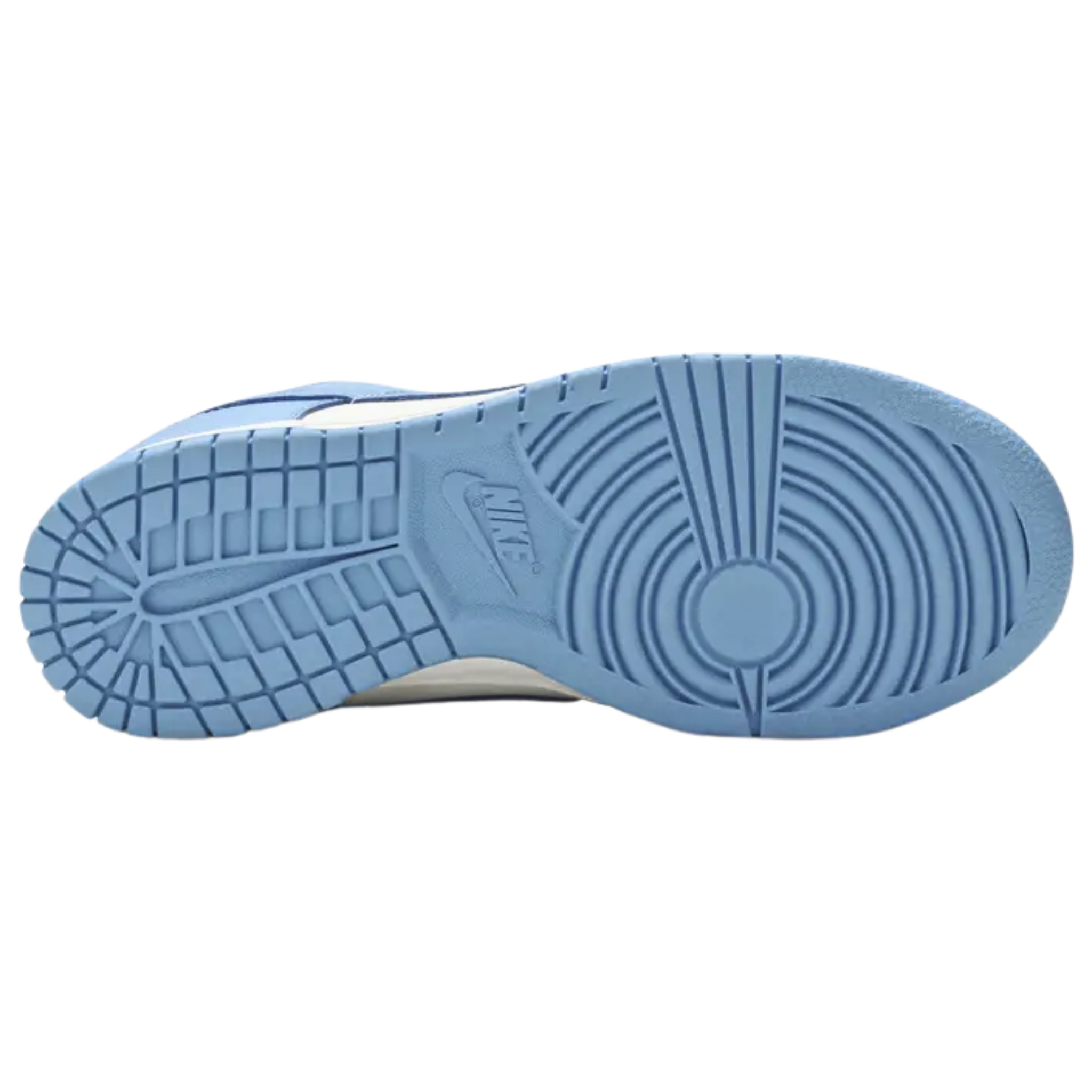 The Nike Women’s Dunk Low ‘Coast’ features traditional two-tone color blocking with a white leather base and vibrant blue overlays. Perforated detailing on the toe box adds texture, while yellow Nike branding on the heel tab and woven tongue tag adds a pop of color. The sneaker rests on a low-profile midsole and is supported by a rubber outsole with concentric circle tread for enhanced grip and style.
