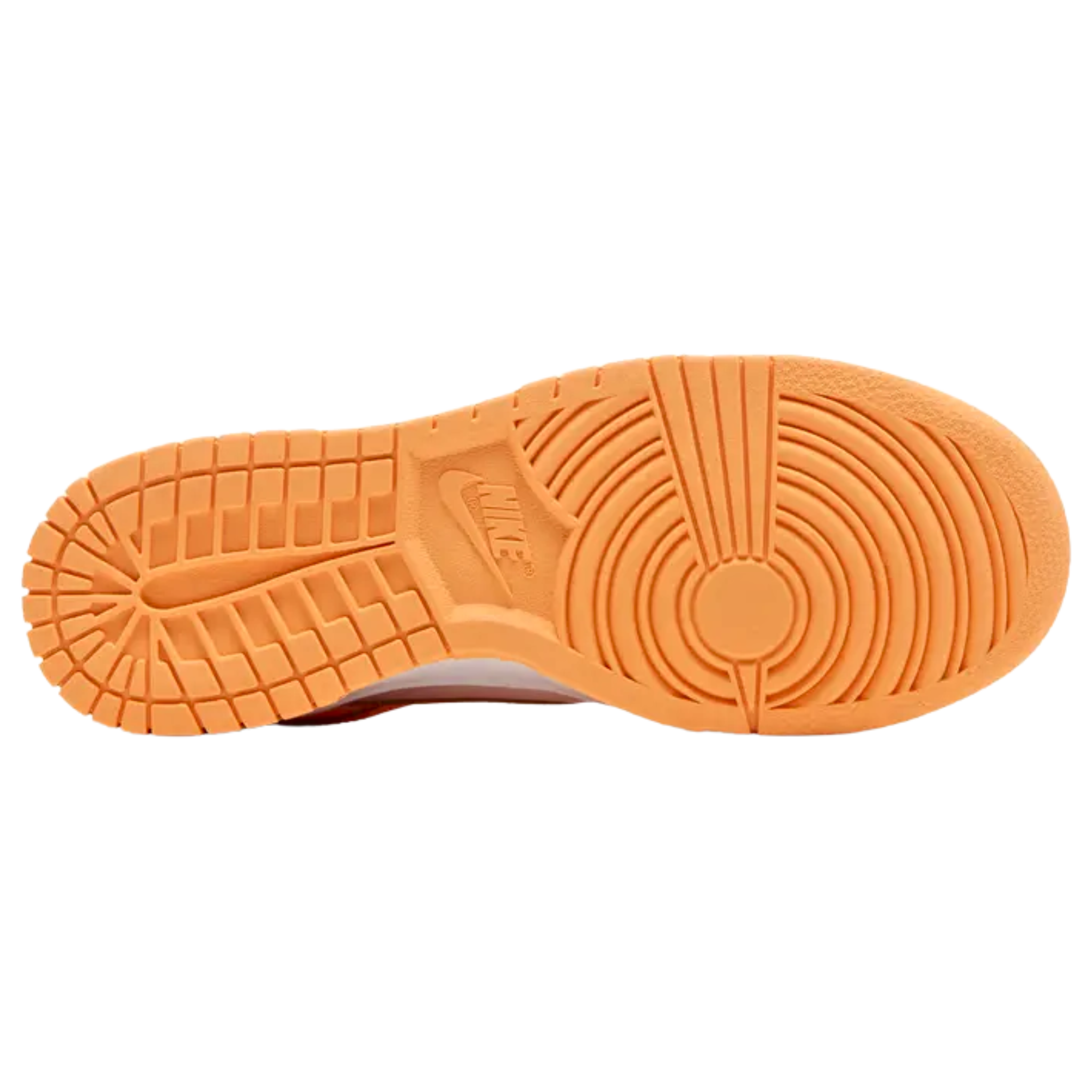 The Nike Women’s Dunk Low ‘Peach Cream’ features a two-tone design, combining a light grey base with vibrant orange leather overlays. The classic color blocking is complemented by heritage details such as a perforated toe box, breathable nylon tongue, and durable cupsole tooling. The sneaker is finished with an orange rubber outsole, designed with a concentric-circle traction pattern for superior grip and performance.