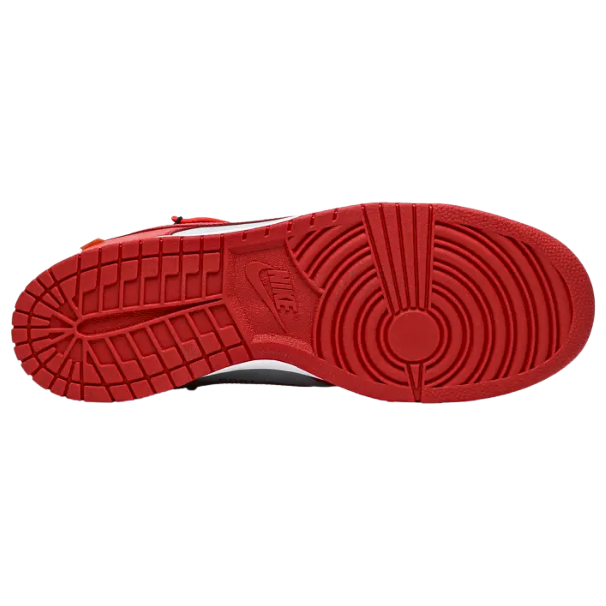 The Off-White x Nike Dunk Low in University Red and grey leather, part of the 2019 collection, embodies themes of fragmentation and rebuilding. It features retro branding, a blown-up text graphic on the medial side, and a signature flagged Swoosh on the lateral side. Virgil Abloh's deconstructivist style is showcased with exposed tongue foam, a floating heel tab, and secondary lacing. The sneaker is completed with a duo-toned rubber cupsole for added style and comfort.