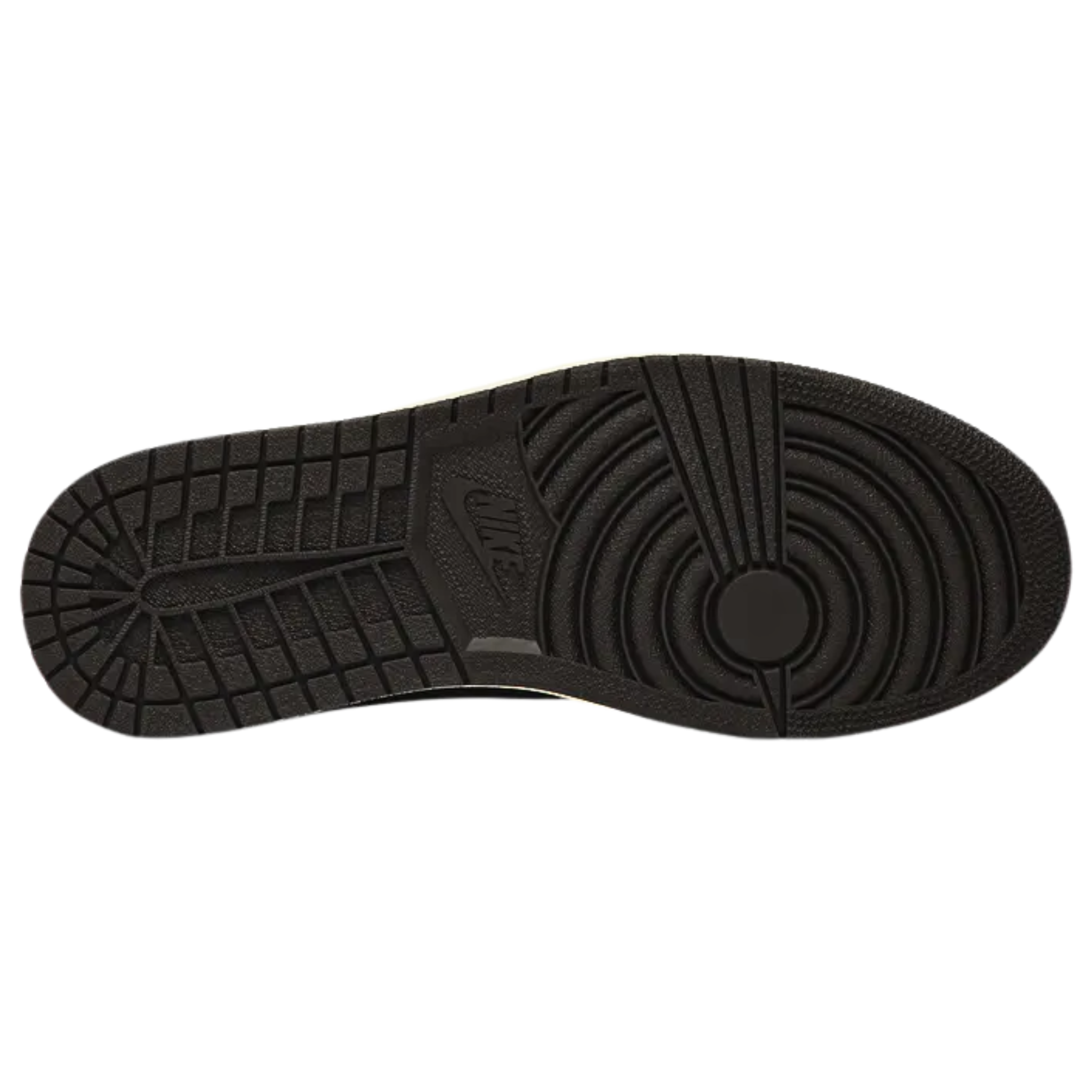 The Travis Scott x Air Jordan 1 Low features a black and Dark Mocha nubuck upper with University Red accents. The shoe showcases an oversized backward-facing Swoosh on the lateral side, a standard Swoosh on the medial side, and subtle 'Cactus Jack' branding on the tongue, panel, and sockliner. The back heel tabs feature stitched logos: Air Jordan Wings on the right and Scott’s face on the left.