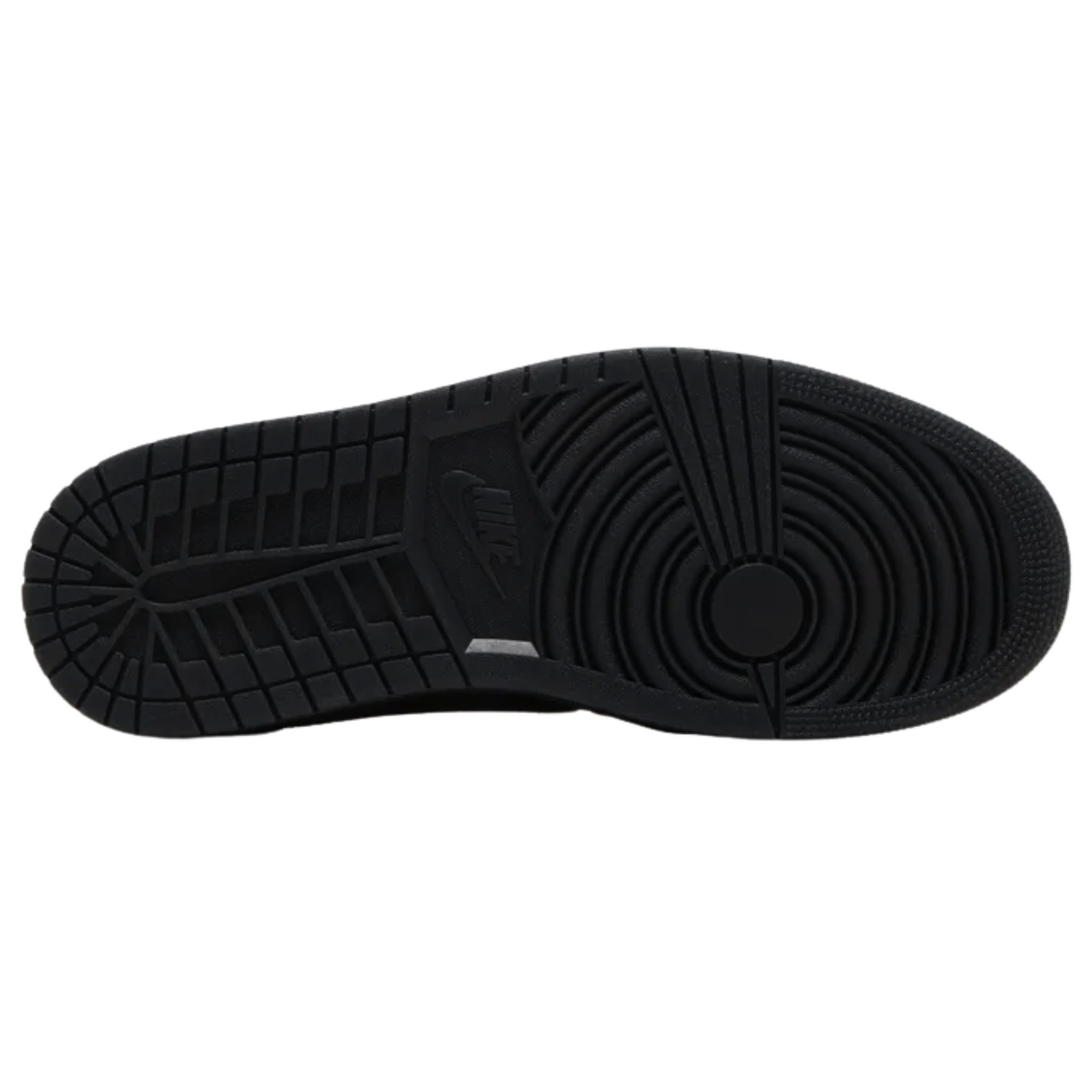 Travis Scott x Air Jordan 1 Retro Low OG SP ‘Black Phantom’ featuring a black nubuck upper with tonal suede overlays and contrast white stitching. The sneaker includes a reverse Swoosh on the lateral side, a traditional Swoosh on the opposite side with Cactus Jack branding, mismatched heel tabs with a retro Wings logo on the right shoe and an embroidered bee motif on the left, and a black rubber cupsole with stitched sidewall construction and encapsulated Air-sole cushioning.