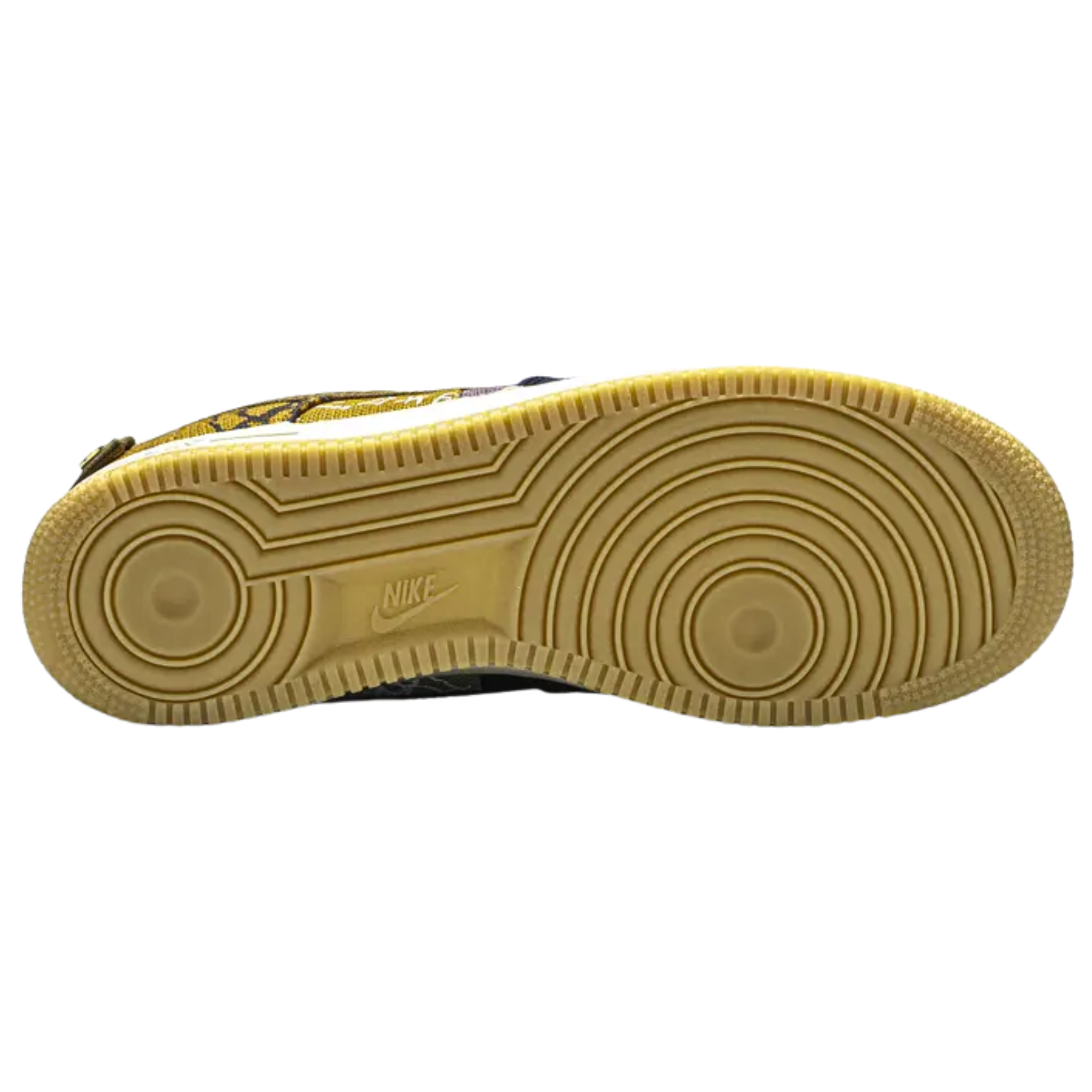 The Travis Scott x Air Force 1 Low 'Cactus Jack' features a mix of printed canvas, leather, and suede uppers with utilitarian details like zipped corduroy lace shrouds and mismatched Swooshes. Released in November 2019, the sneaker sits on a classic AF1 midsole and gum rubber outsole, combining rugged style with signature Travis Scott design elements.