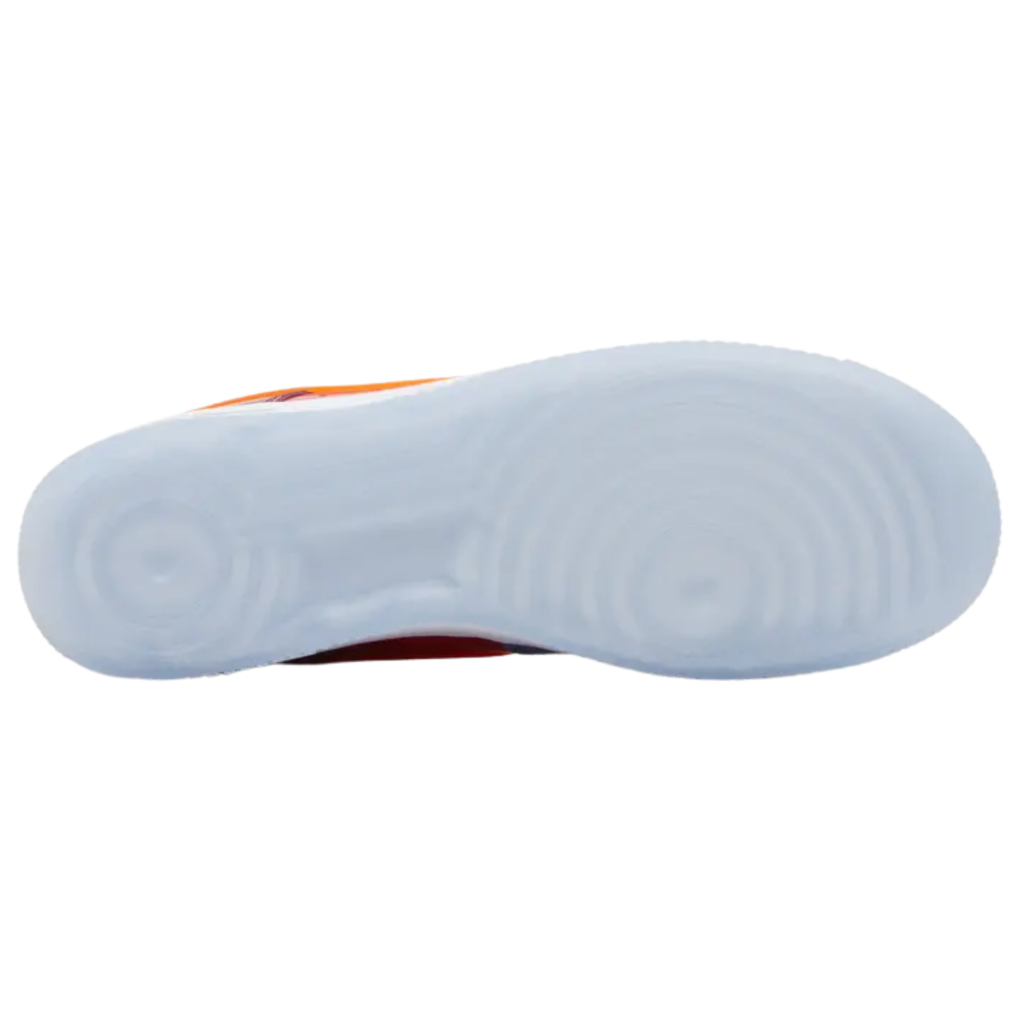 The Undefeated x Nike Air Force 1 Low ‘Total Orange’ features a glossy patent leather upper with a bold mix of blue, fuchsia, crimson, purple, and black. The shoe includes a stitched orange Swoosh, UNDFTD lace dubrae, and a debossed Nike Air logo on the heel tab. Undefeated's Five Strikes graphic appears on the lateral heel and woven tongue tag. The sneaker is set on a white midsole with encapsulated Air-sole cushioning and a translucent rubber outsole for a stylish, comfortable finish.