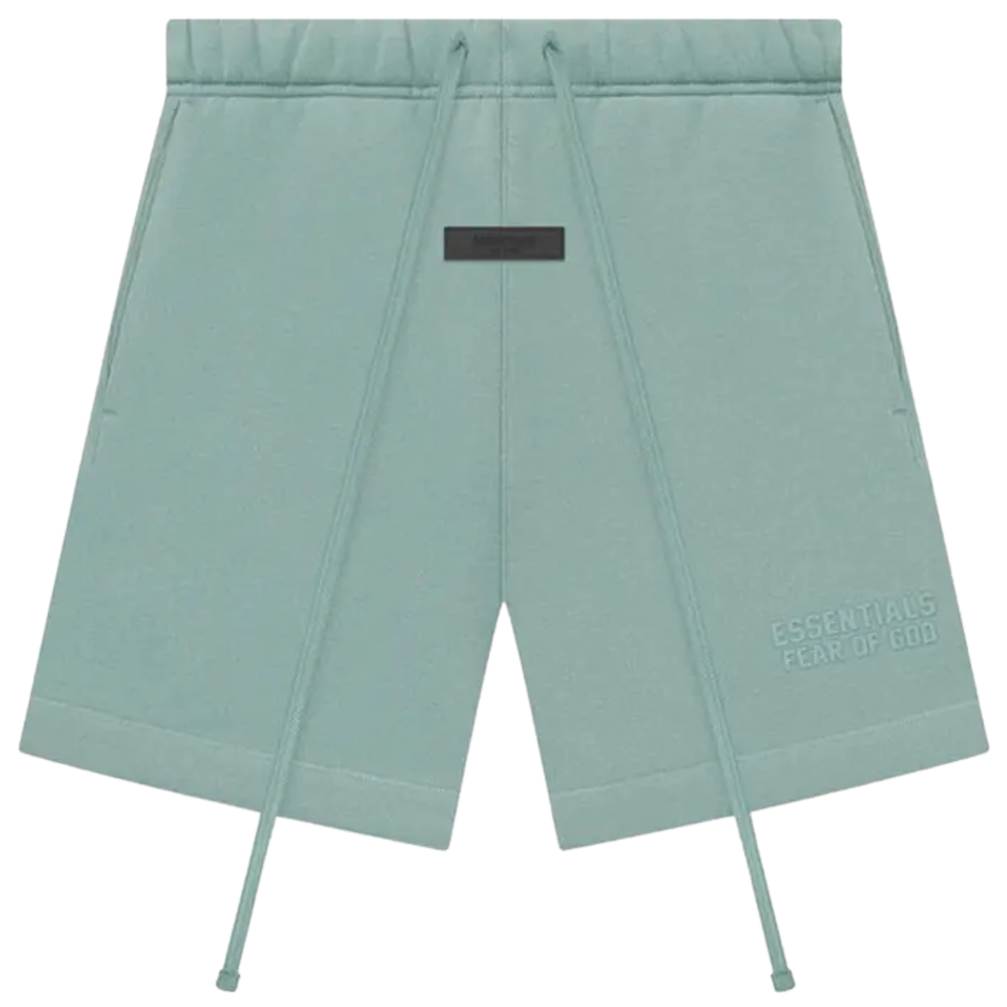 The Fear of God Essentials Sweatshorts in pale green are made from a soft fleece-back cotton-blend jersey. Designed for the SS23 season, these wide-leg shorts feature a velvet-embossed logo on the lower leg and a rubber branded patch on the waist. Finished with the signature elongated drawcord, they offer a comfortable, stylish look for casual wear.