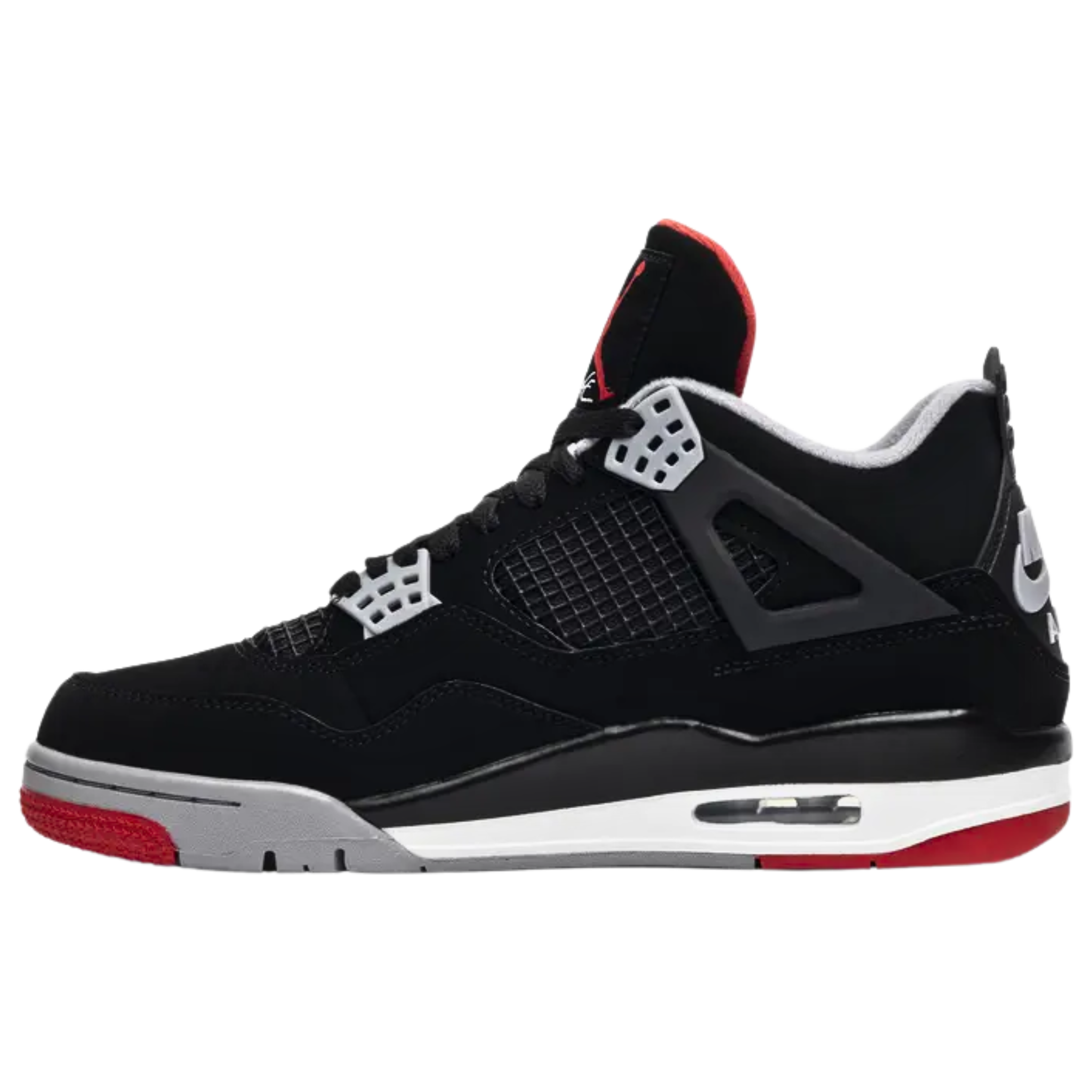 The 2019 Air Jordan 4 ‘Bred’ celebrates the 30th anniversary of the silhouette, featuring a black nubuck upper, visible Air Sole cushioning, and Nike Air branding on the heel, in the same colorway worn by Michael Jordan during ‘The Shot’ in the 1989 NBA playoffs.