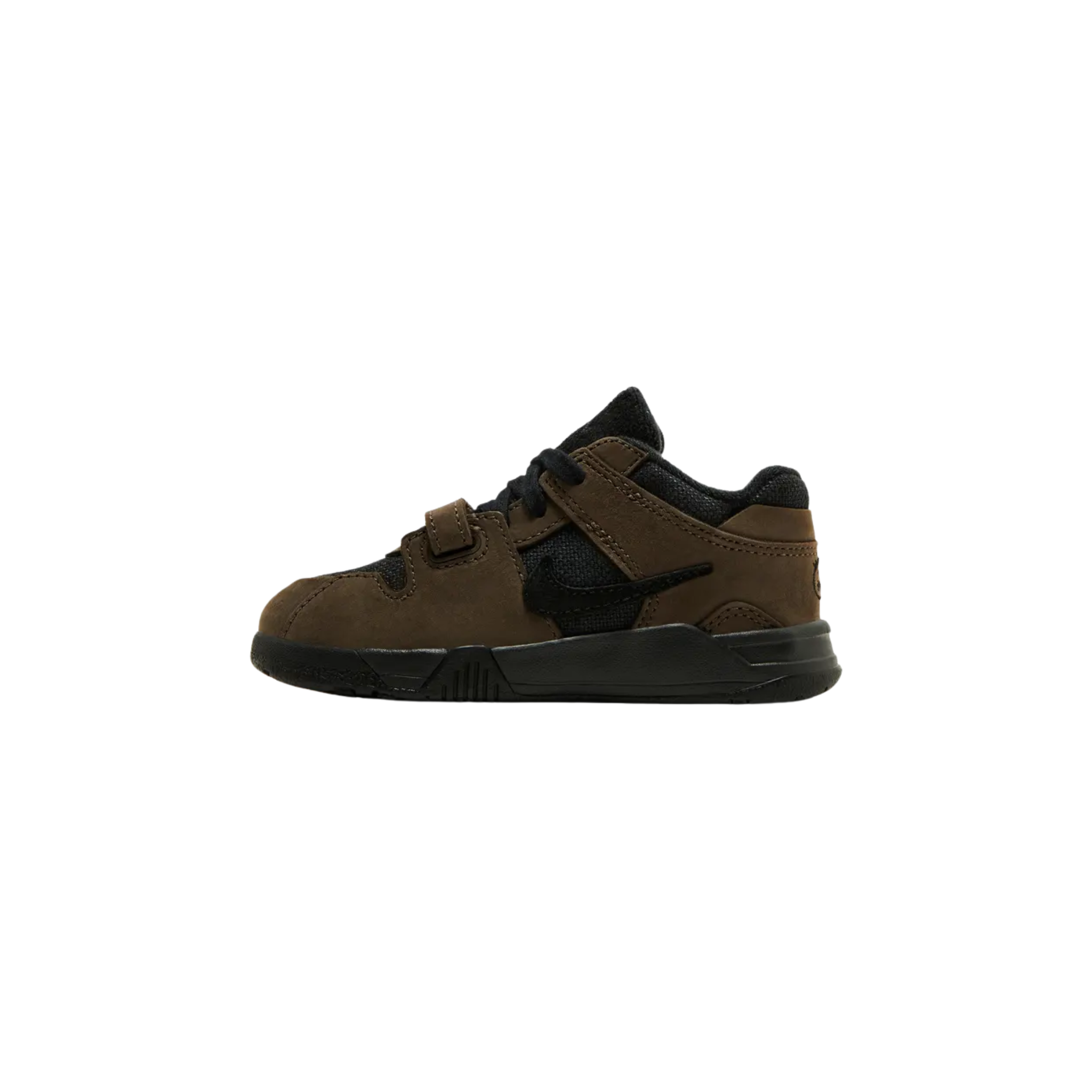 The Travis Scott x Jordan Jumpman Jack TR TD 'Dark Mocha' features a dark mocha upper with contrasting beige accents, oversized reverse Swoosh, and signature Cactus Jack branding on the heel and tongue.