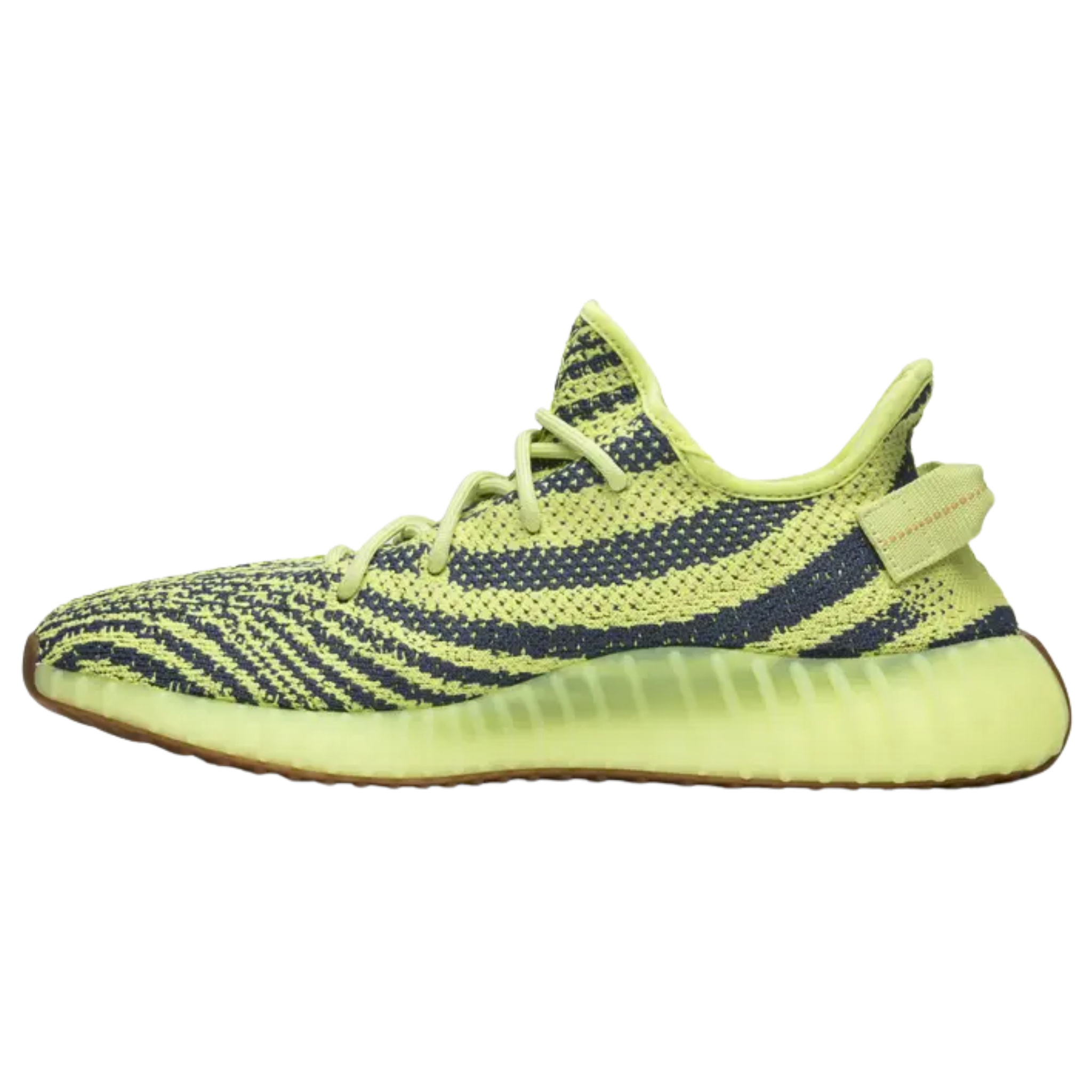Shop the adidas Yeezy Boost 350 V2 ‘Semi Frozen Yellow,’ first released in November 2017. This vibrant sneaker features a bright yellow Primeknit upper with zebra-like black stripes and a tonal side stripe with ‘SPLY-350’ in reverse red print. The design is completed with matching laces, heel tab, a Boost-infused midsole, and a gum rubber outsole for enhanced grip.