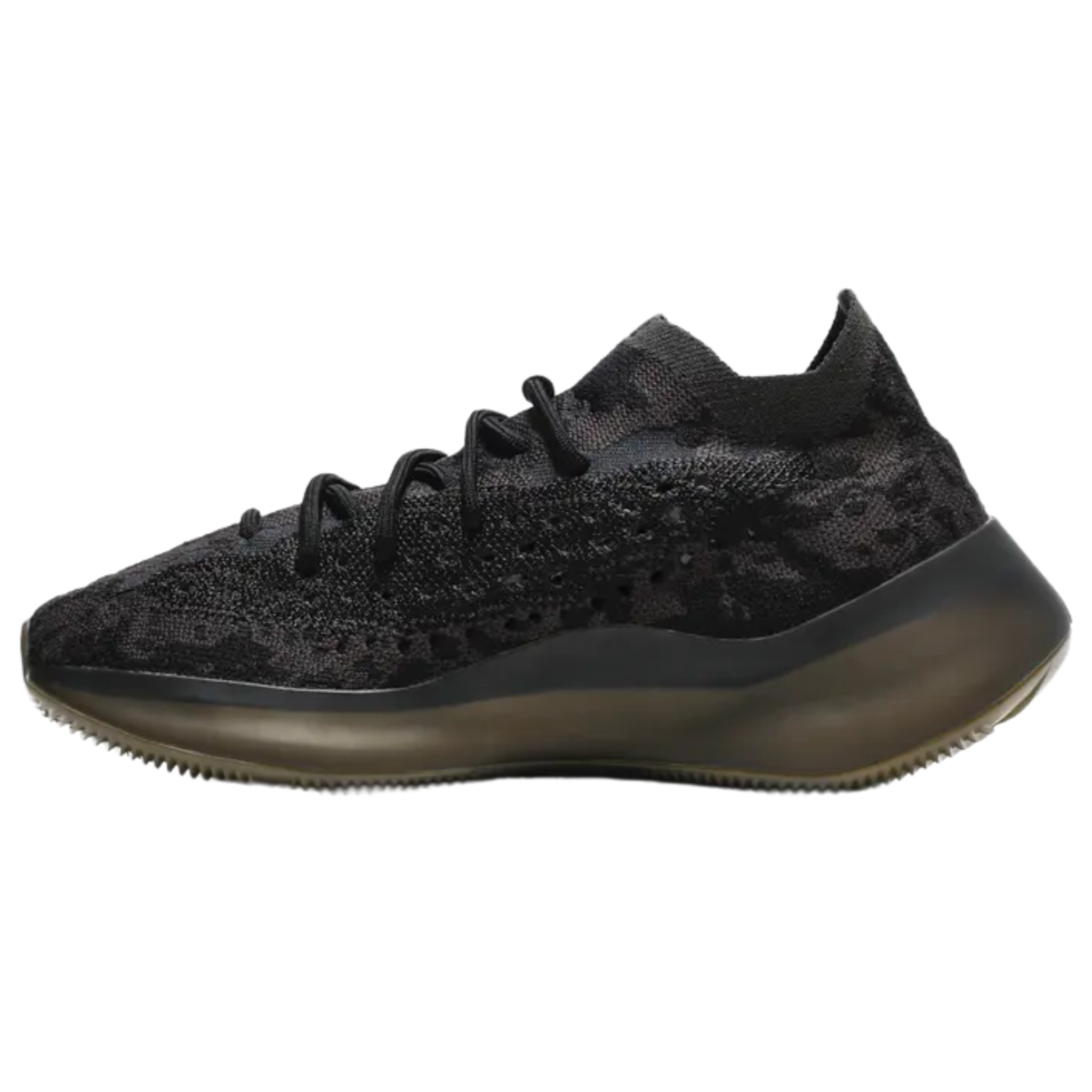 Shop the adidas Yeezy Boost 380 ‘Onyx Non-Reflective,’ featuring a charcoal grey Primeknit upper with black and navy blue accents around the translucent monofilament window. The sock-like design is paired with a full-length Boost midsole encased in semi-translucent rubber, supported by a herringbone traction outsole for grip and durability.