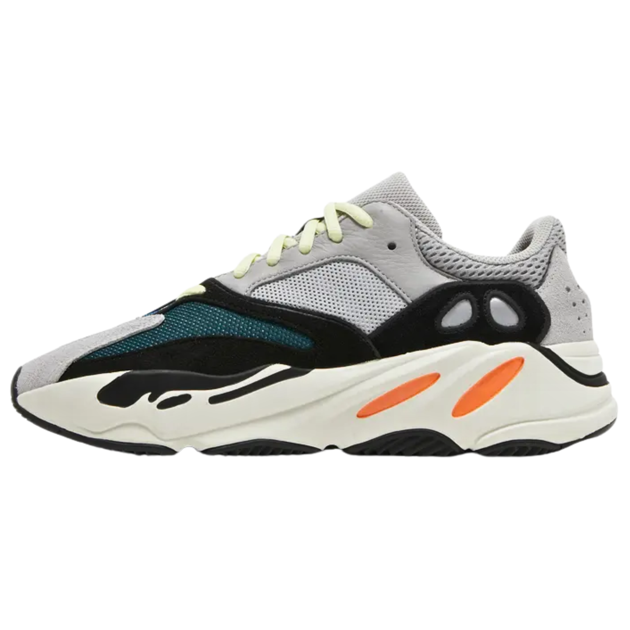Shop the 2023 Yeezy Boost 700 ‘Wave Runner’ featuring the original 2017 colorway. The upper combines leather, mesh, suede, and 3M, while the sculpted midsole with Boost cushioning ensures comfort. Accented with blue, teal, orange, and yellow, this iconic design delivers both style and support.