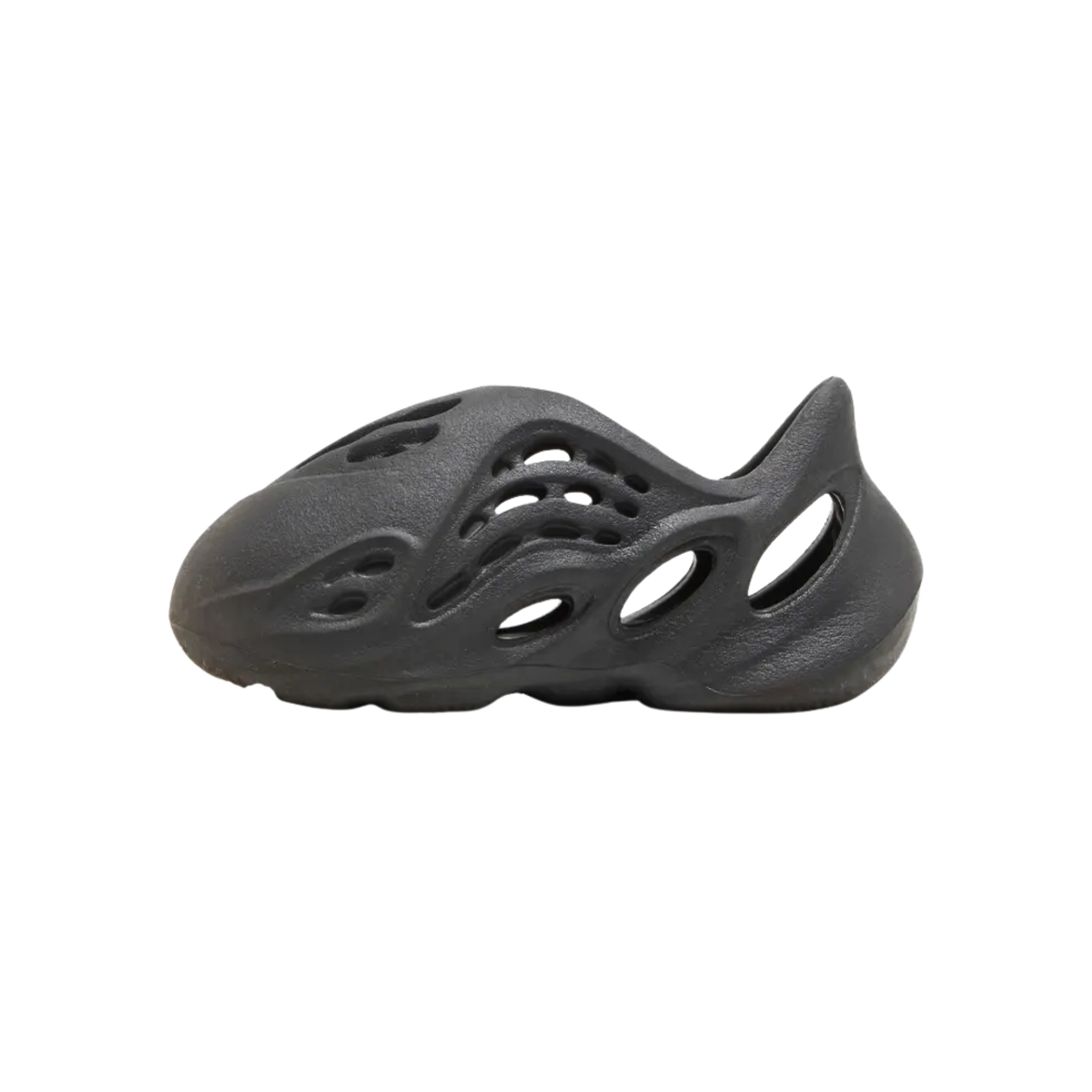 Explore the adidas Yeezy Foam Runner Kids ‘Onyx,’ featuring a sleek black injected EVA foam build with strategically placed vents for breathability. The molded upper offers comfort with a textured footbed, while the wavy traction outsole ensures optimal grip across various surfaces.