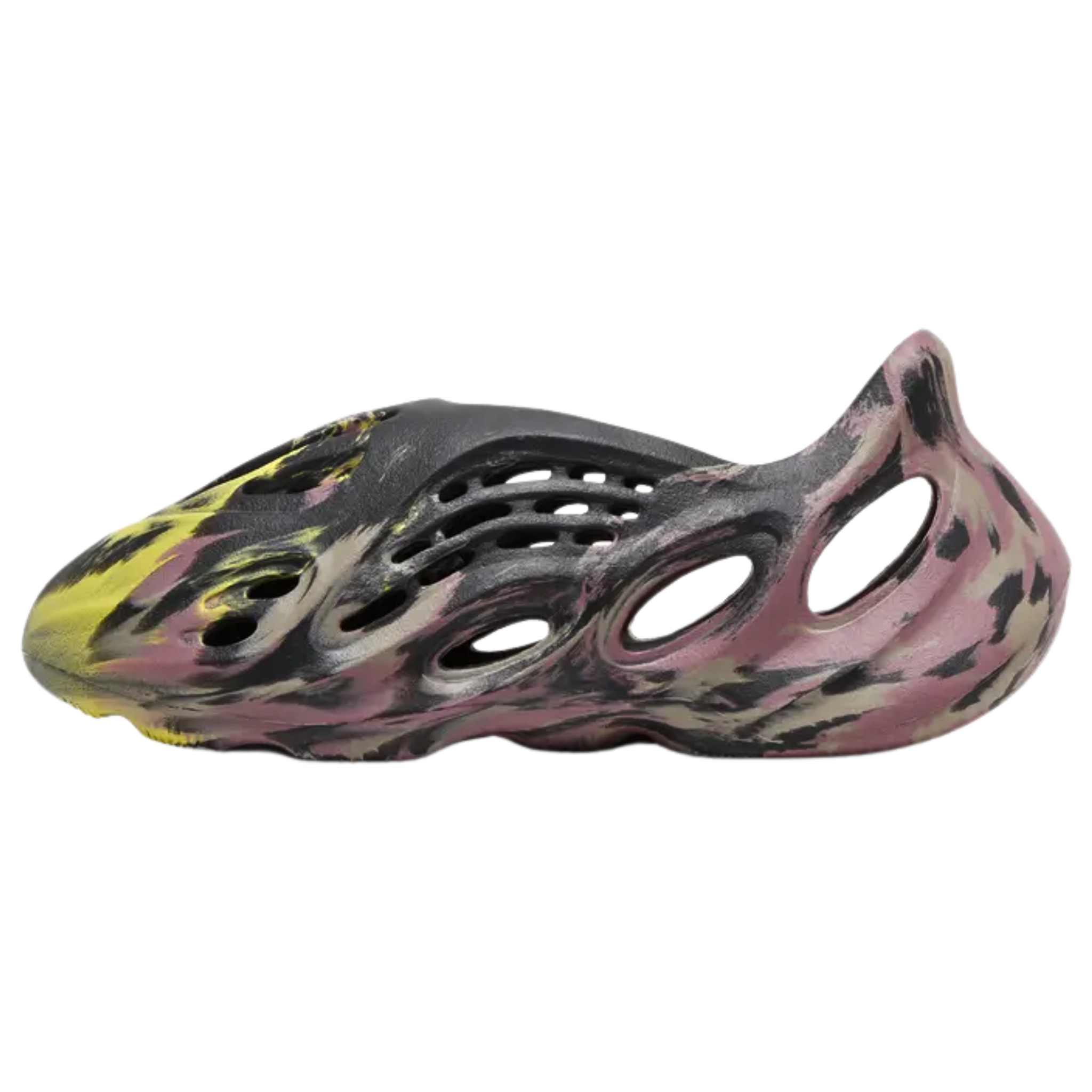 Shop the adidas Yeezy Foam Runner ‘MX Carbon’ featuring a vibrant mix of black, grey, yellow, and pink in a molded EVA foam design. With ventilation ports for airflow, a sculpted collar and heel for a secure fit, and a discreet adidas logo on the outsole, this futuristic clog offers both style and comfort.
