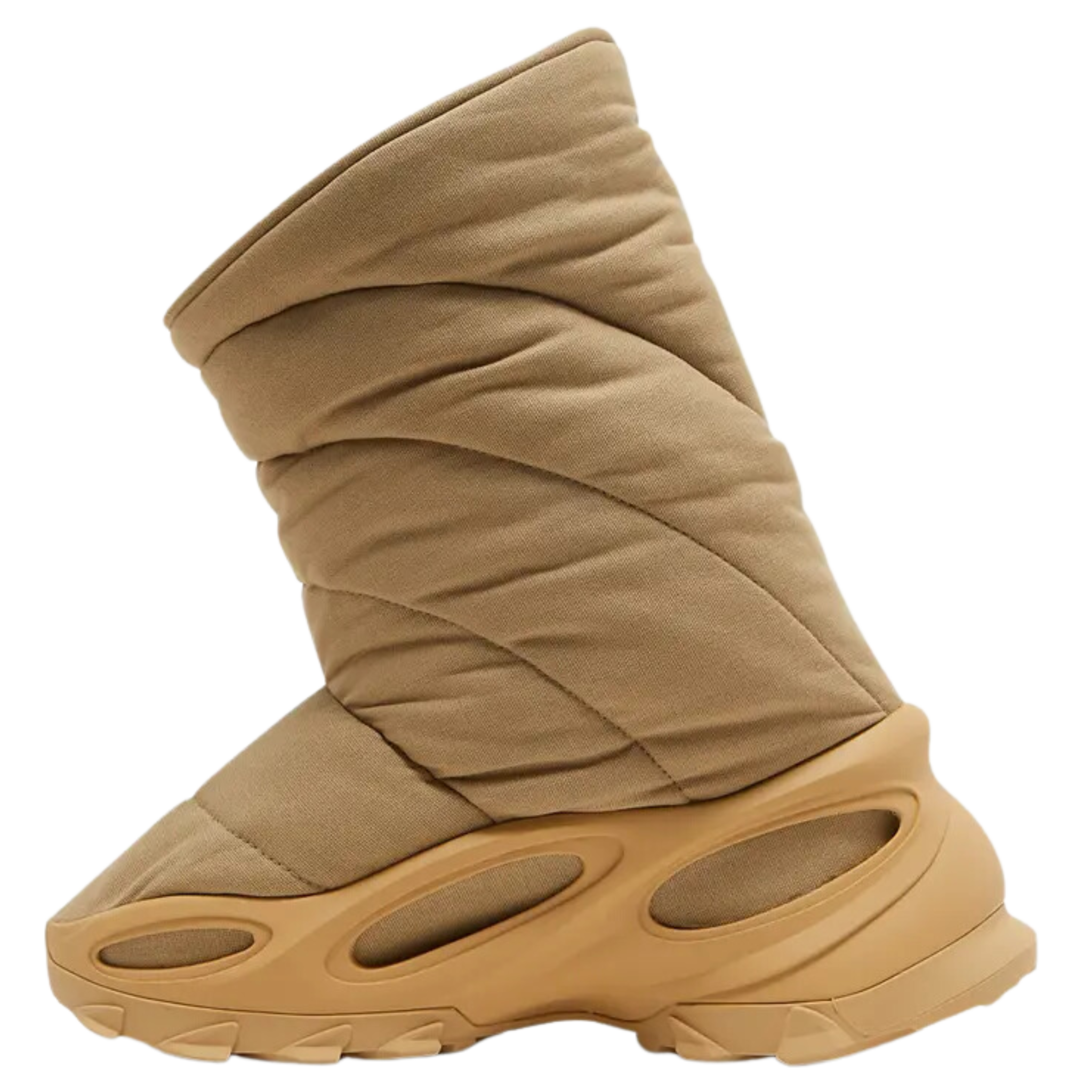 Shop the adidas Yeezy NSLTD Boot ‘Khaki,’ featuring a monochrome tan textile upper with a puffy mid-calf design and Velcro closure for easy wear. The sculpted foam tooling, inspired by the Yeezy Foam Runner, provides insulation and features large ventilation ports for breathability and comfort.