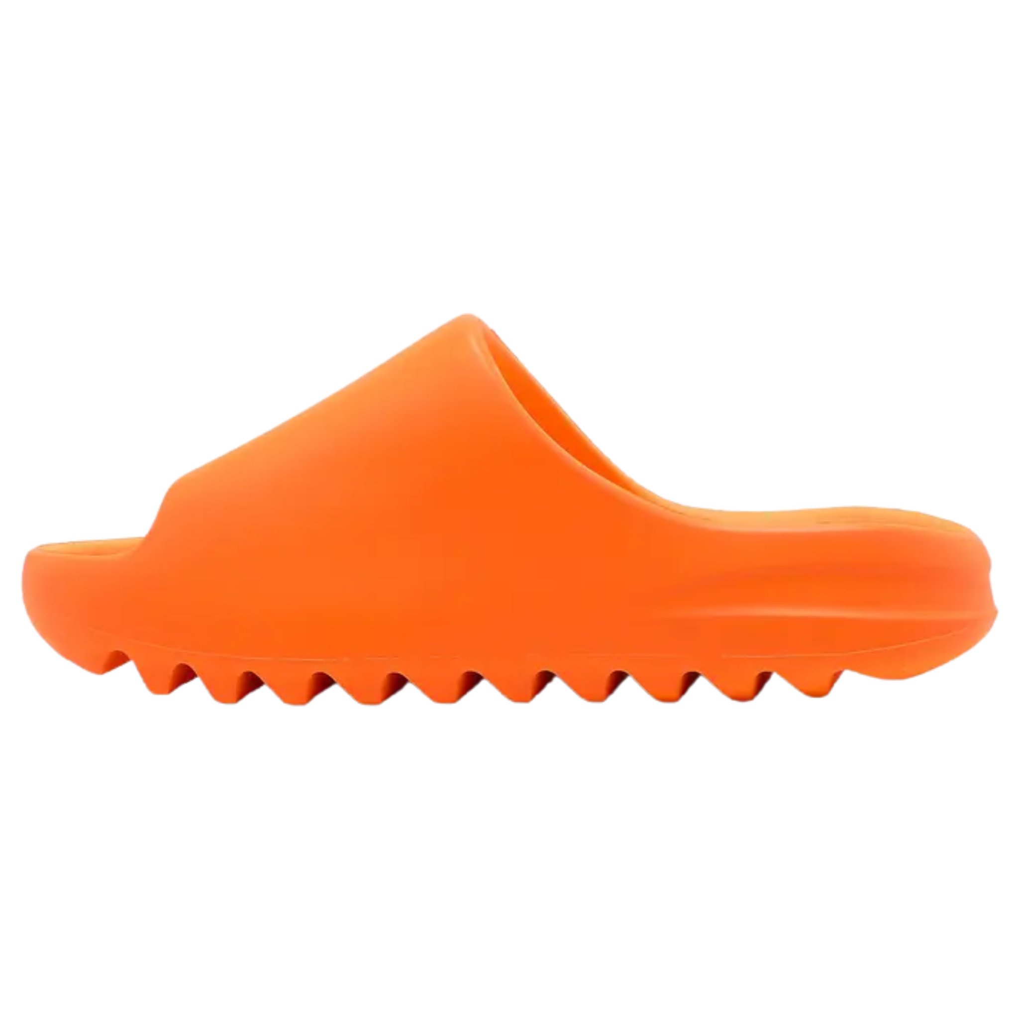 Shop the adidas Yeezy Slide ‘Enflame Orange,’ featuring a vibrant citrus hue and a lightweight injected EVA construction. With breathable open-toe design, a plush footbed with adidas’ three-stripe logo, and an outsole with pronounced flex grooves for improved cushioning and durable traction.