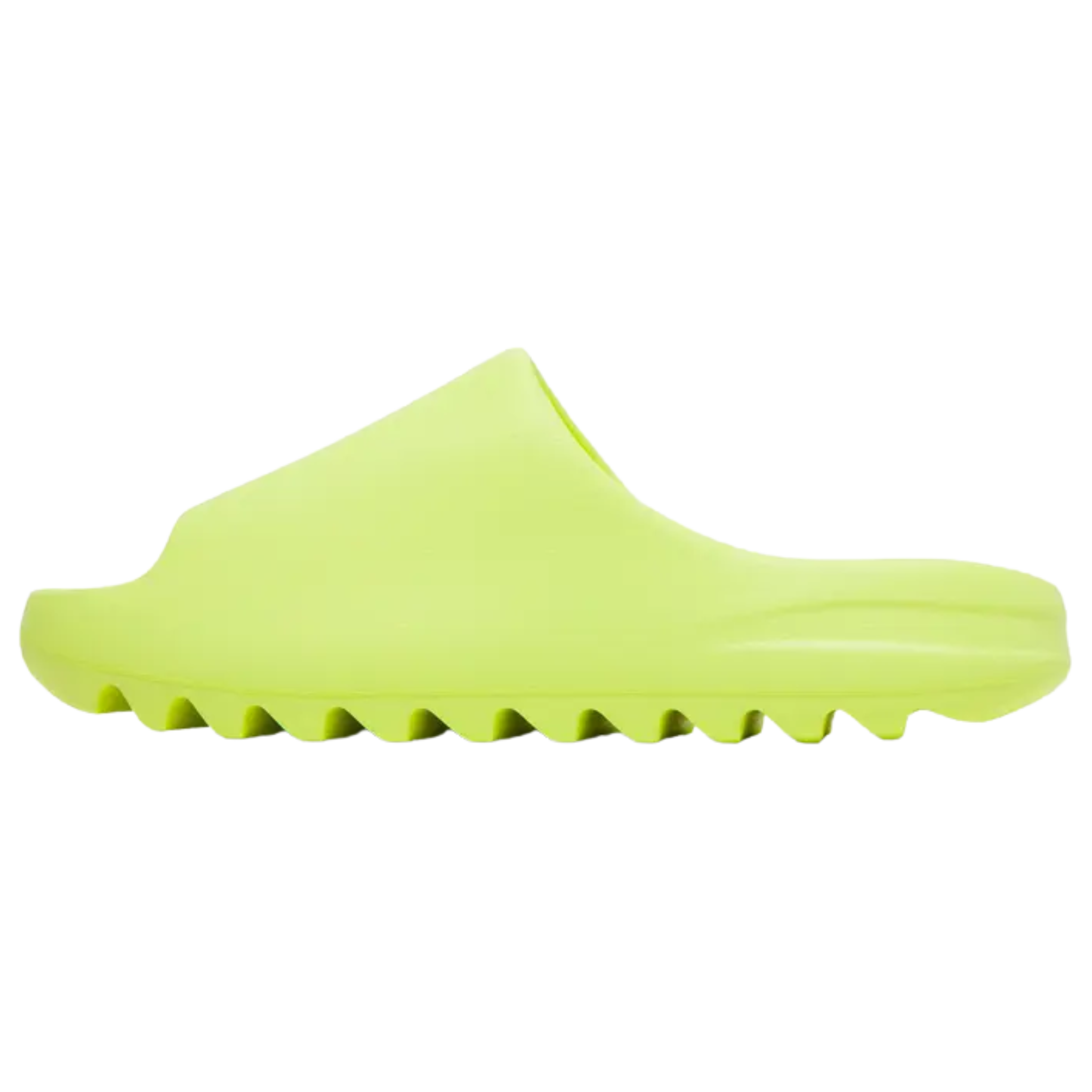 Shop the 2022 reissue of the adidas Yeezy Slides ‘Glow Green’ in a vibrant fluorescent green colorway. Featuring a one-piece EVA foam build, with a debossed adidas three-stripe logo on the footbed and a deep-grooved outsole for shock absorption and grippy traction.