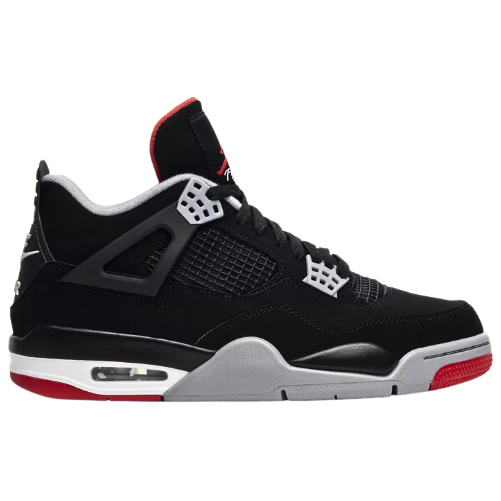 The 2019 Air Jordan 4 ‘Bred’ celebrates the 30th anniversary of the silhouette, featuring a black nubuck upper, visible Air Sole cushioning, and Nike Air branding on the heel, in the same colorway worn by Michael Jordan during ‘The Shot’ in the 1989 NBA playoffs.
