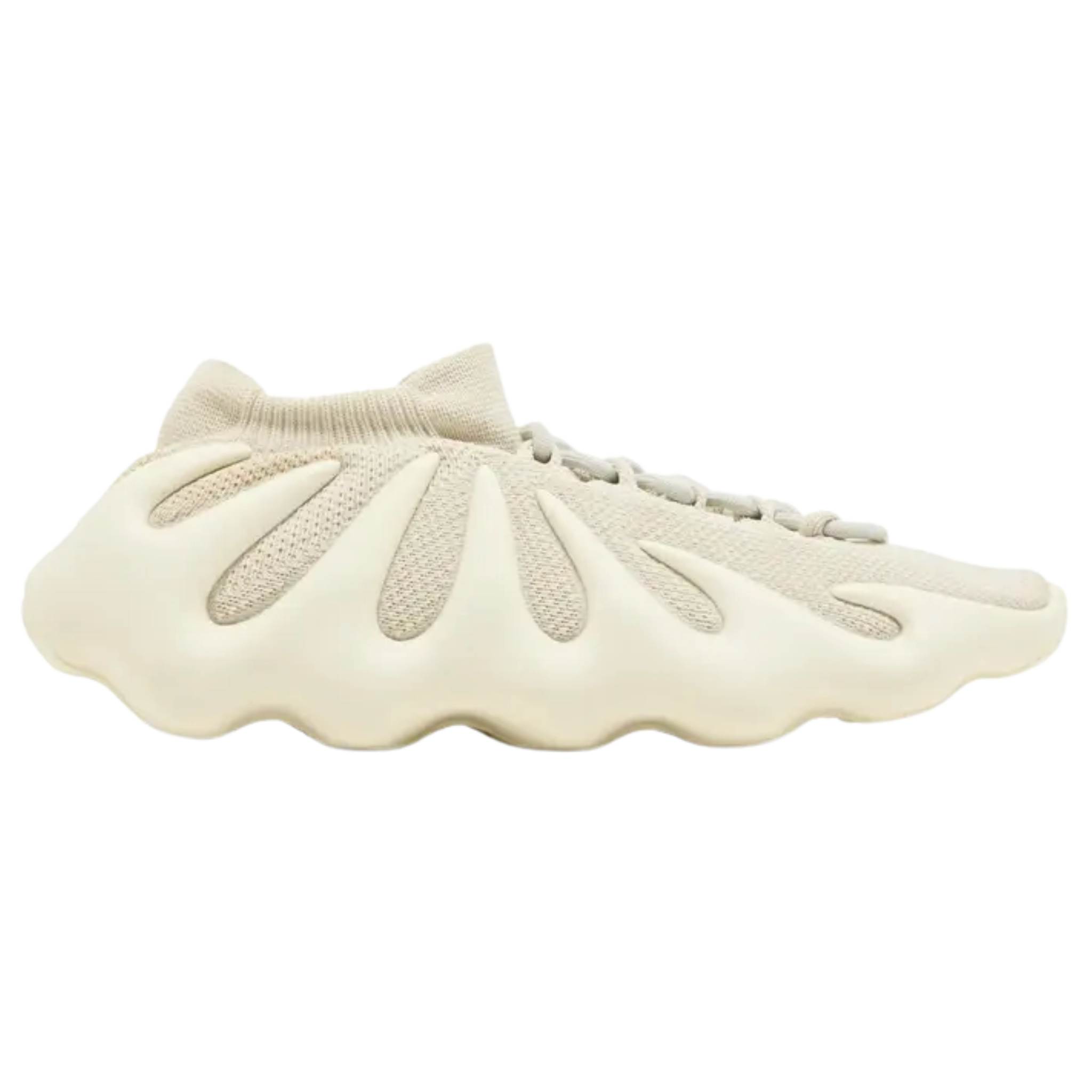 Explore the Yeezy 450 ‘Cloud White,’ featuring a neutral deconstructed design with a one-piece knit textile upper and elastic cuff. Developed with Steve Smith, the sneaker boasts an integrated lacing system and a unique molded outsole with ‘fingers’ that wrap around the side panels for a futuristic look.