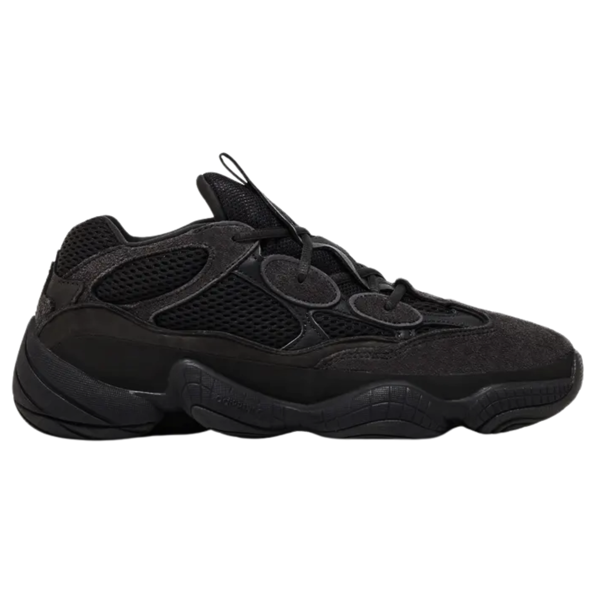 Shop the adidas Yeezy 500 ‘Utility Black,’ featuring a retro-inspired silhouette with a sleek, semi-faded black mesh and suede upper. The bulky design is contrasted by the unique use of tone, offering a softer black finish compared to the typical triple-black look. Released in July 2018, this colorway stands out with its minimalist, versatile style.