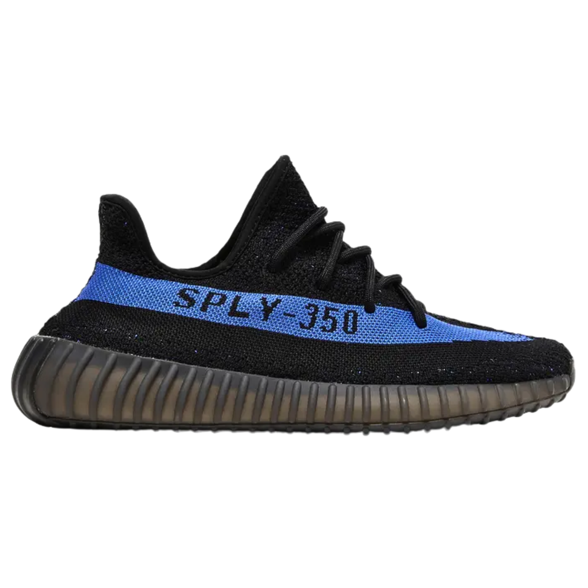 Shop the adidas Yeezy Boost 350 V2 ‘Dazzling Blue’ featuring a black Primeknit upper with royal blue accents and SPLY-350 branding. The sleek design includes a full-length Boost midsole for responsive cushioning, wrapped in a semi-translucent TPU cage for added durability and support.