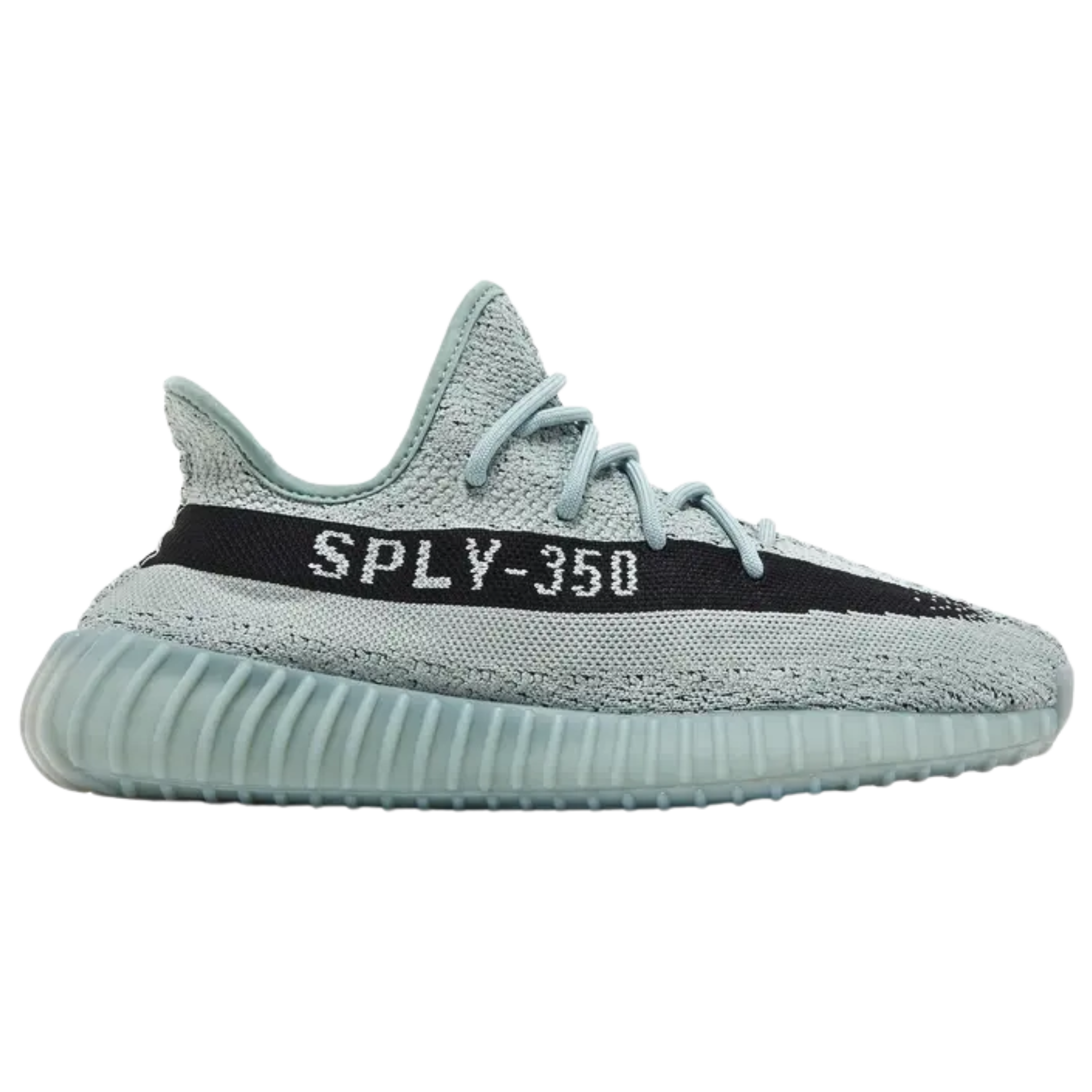 Shop the adidas Yeezy Boost 350 V2 ‘Salt’ (Jade Ash) featuring a mint green Primeknit upper with center-stitch detailing and black lateral streak with SPLY-350 branding. Equipped with rope laces, a full-length Boost midsole for responsive cushioning, a semi-translucent TPU cage, and a durable rubber outsole for grip.
