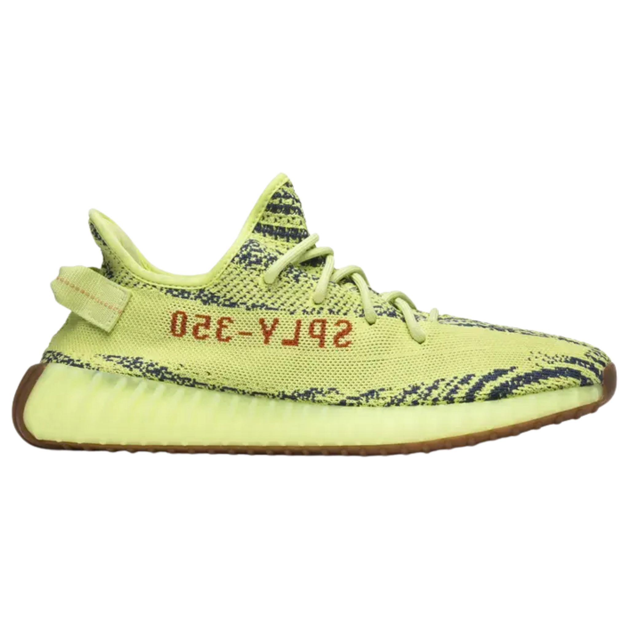 Shop the adidas Yeezy Boost 350 V2 ‘Semi Frozen Yellow,’ first released in November 2017. This vibrant sneaker features a bright yellow Primeknit upper with zebra-like black stripes and a tonal side stripe with ‘SPLY-350’ in reverse red print. The design is completed with matching laces, heel tab, a Boost-infused midsole, and a gum rubber outsole for enhanced grip.