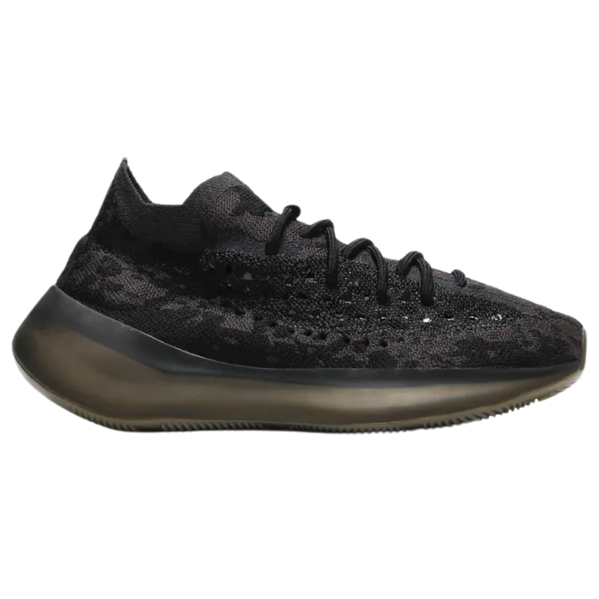 Shop the adidas Yeezy Boost 380 ‘Onyx Non-Reflective,’ featuring a charcoal grey Primeknit upper with black and navy blue accents around the translucent monofilament window. The sock-like design is paired with a full-length Boost midsole encased in semi-translucent rubber, supported by a herringbone traction outsole for grip and durability.