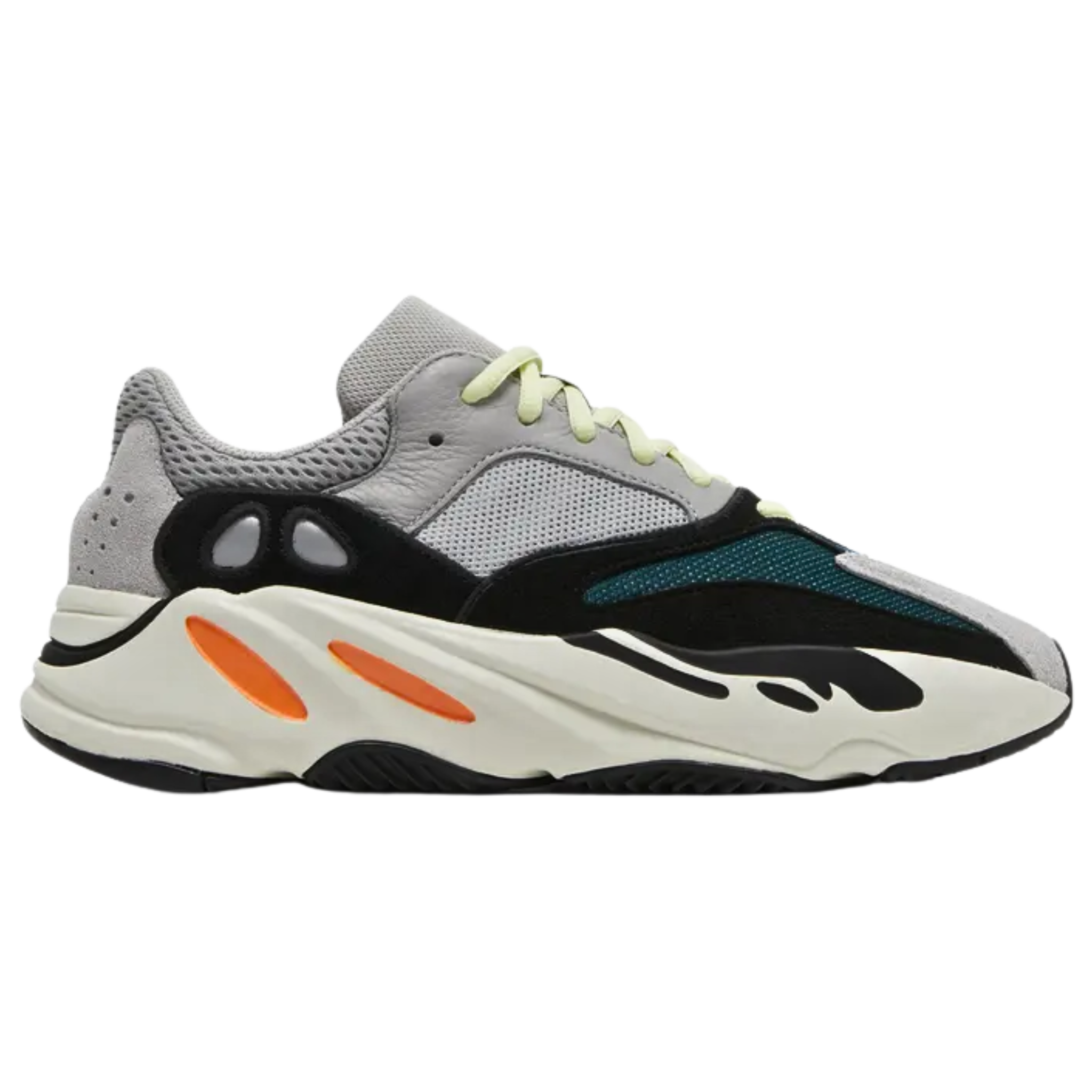 Shop the 2023 Yeezy Boost 700 ‘Wave Runner’ featuring the original 2017 colorway. The upper combines leather, mesh, suede, and 3M, while the sculpted midsole with Boost cushioning ensures comfort. Accented with blue, teal, orange, and yellow, this iconic design delivers both style and support.