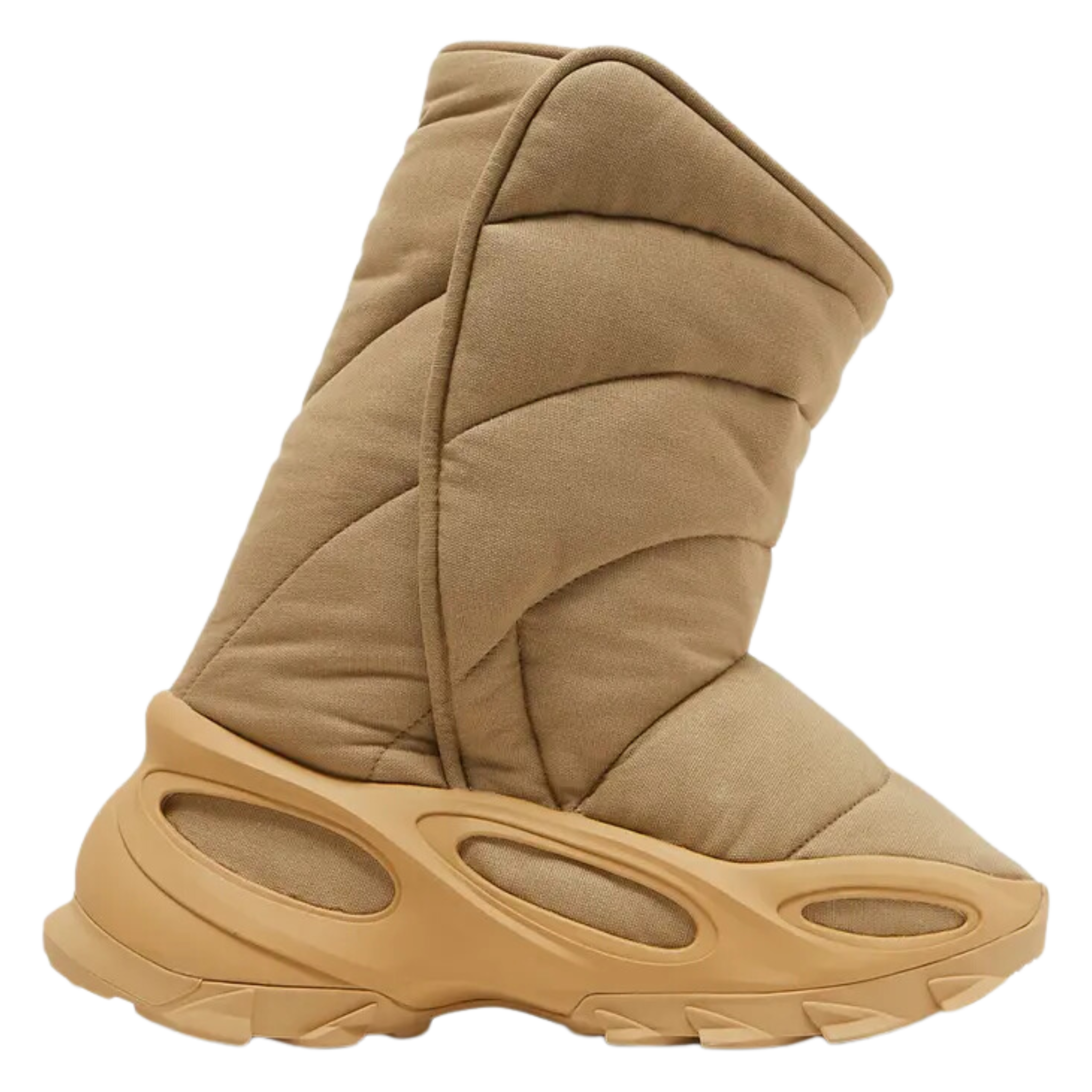 Shop the adidas Yeezy NSLTD Boot ‘Khaki,’ featuring a monochrome tan textile upper with a puffy mid-calf design and Velcro closure for easy wear. The sculpted foam tooling, inspired by the Yeezy Foam Runner, provides insulation and features large ventilation ports for breathability and comfort.