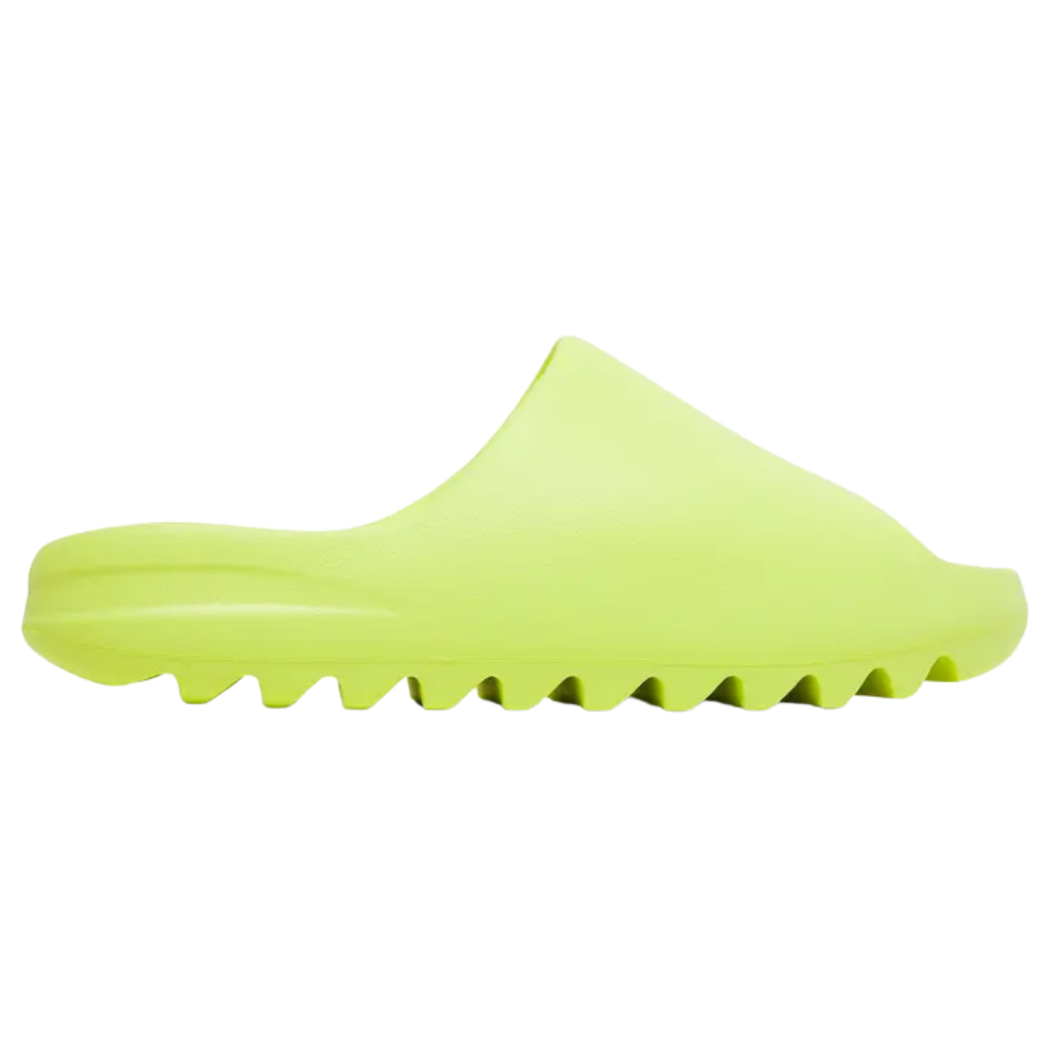 Shop the 2022 reissue of the adidas Yeezy Slides ‘Glow Green’ in a vibrant fluorescent green colorway. Featuring a one-piece EVA foam build, with a debossed adidas three-stripe logo on the footbed and a deep-grooved outsole for shock absorption and grippy traction.