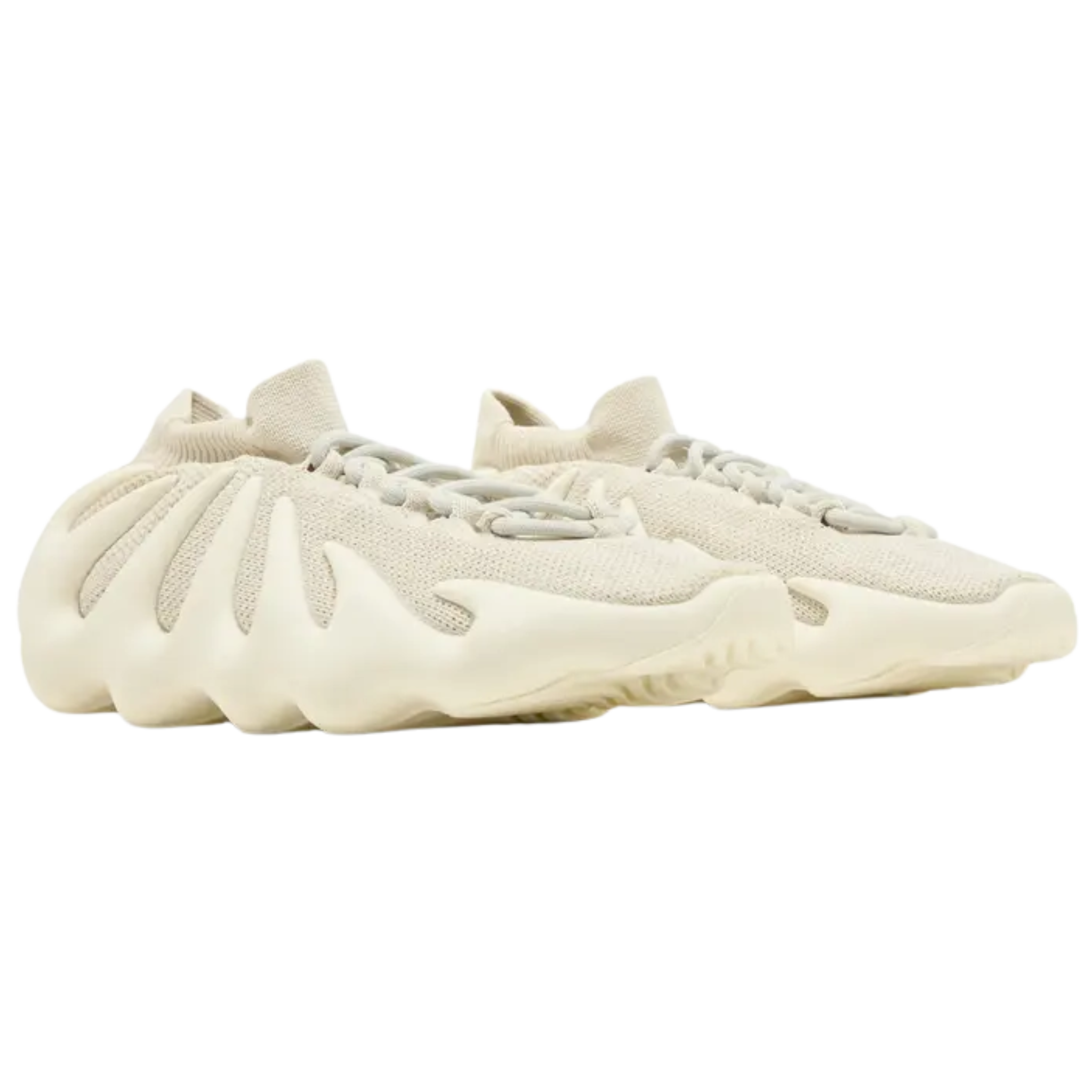 Explore the Yeezy 450 ‘Cloud White,’ featuring a neutral deconstructed design with a one-piece knit textile upper and elastic cuff. Developed with Steve Smith, the sneaker boasts an integrated lacing system and a unique molded outsole with ‘fingers’ that wrap around the side panels for a futuristic look.